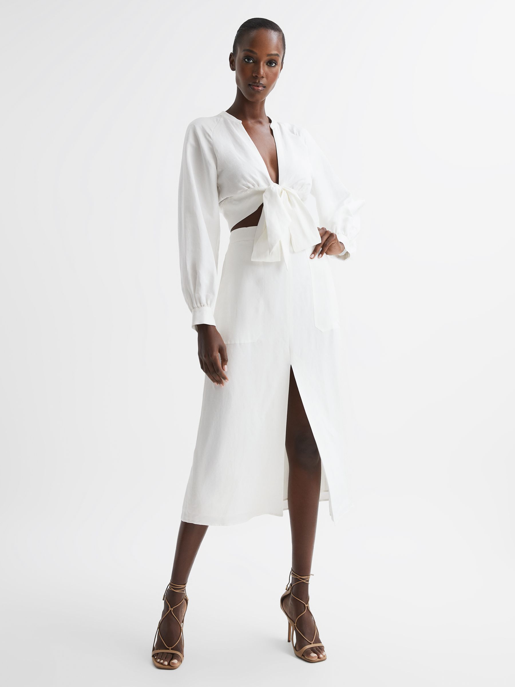 Linen High Rise Skirt in White - Image 6 of 6