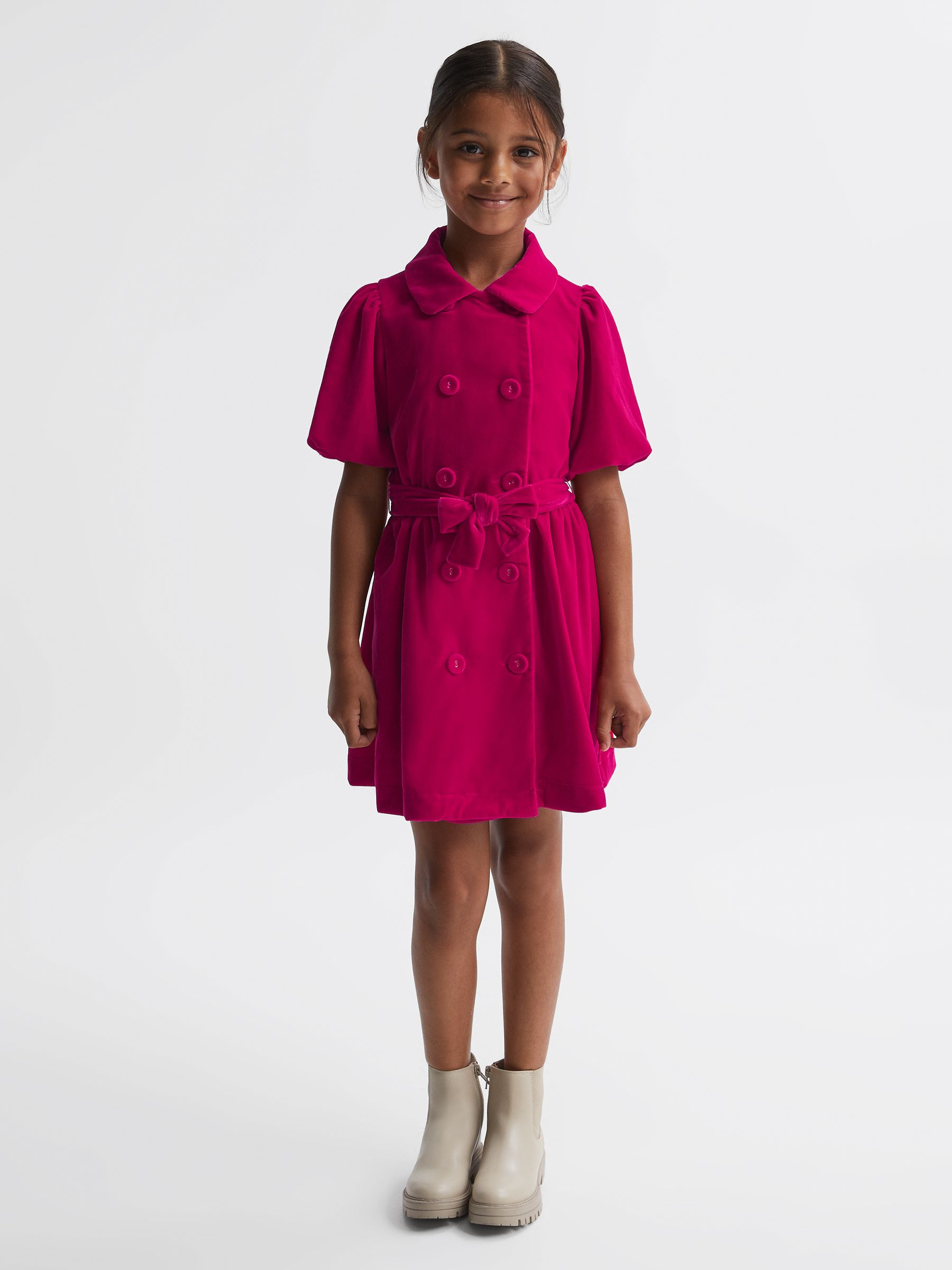 Velvet Double Breasted Dress in Pink - Image 3 of 5