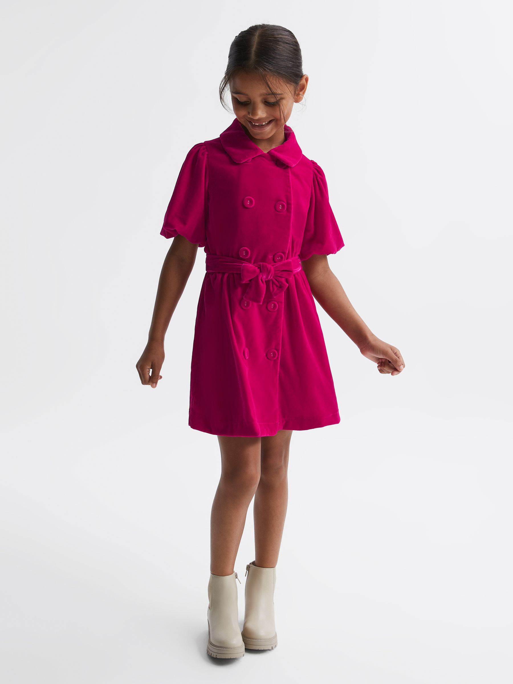 Velvet Double Breasted Dress in Pink - Image 1 of 5 Velvet Double Breasted Dress in Pink - Image 1 of 5