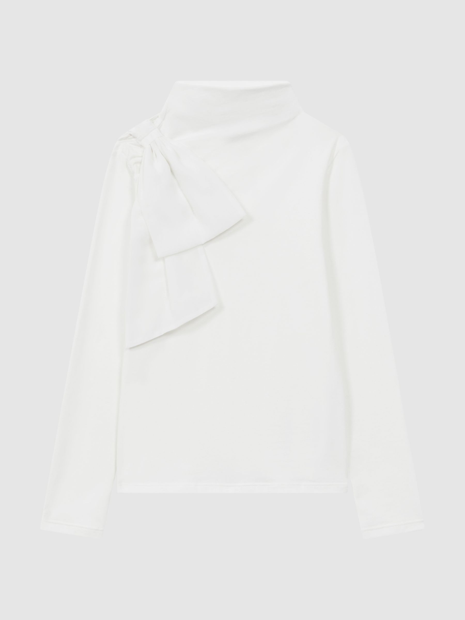 4-9 yrs Cotton Bow Funnel Neck T-Shirt in Ivory - Image 2 of 6