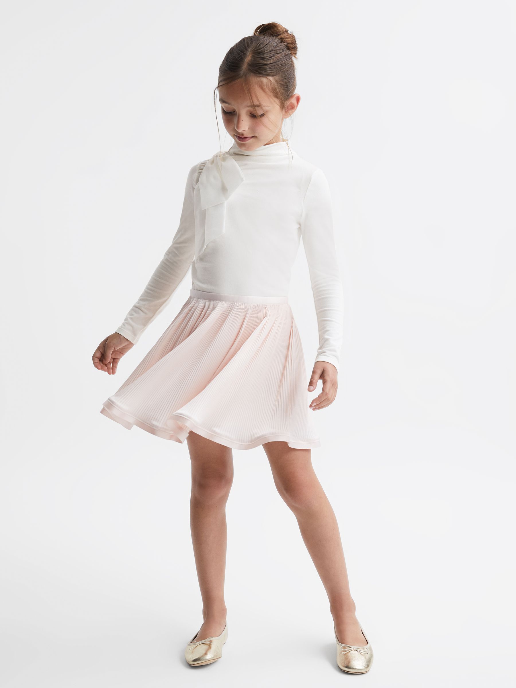 4-9 yrs Cotton Bow Funnel Neck T-Shirt in Ivory - Image 3 of 6