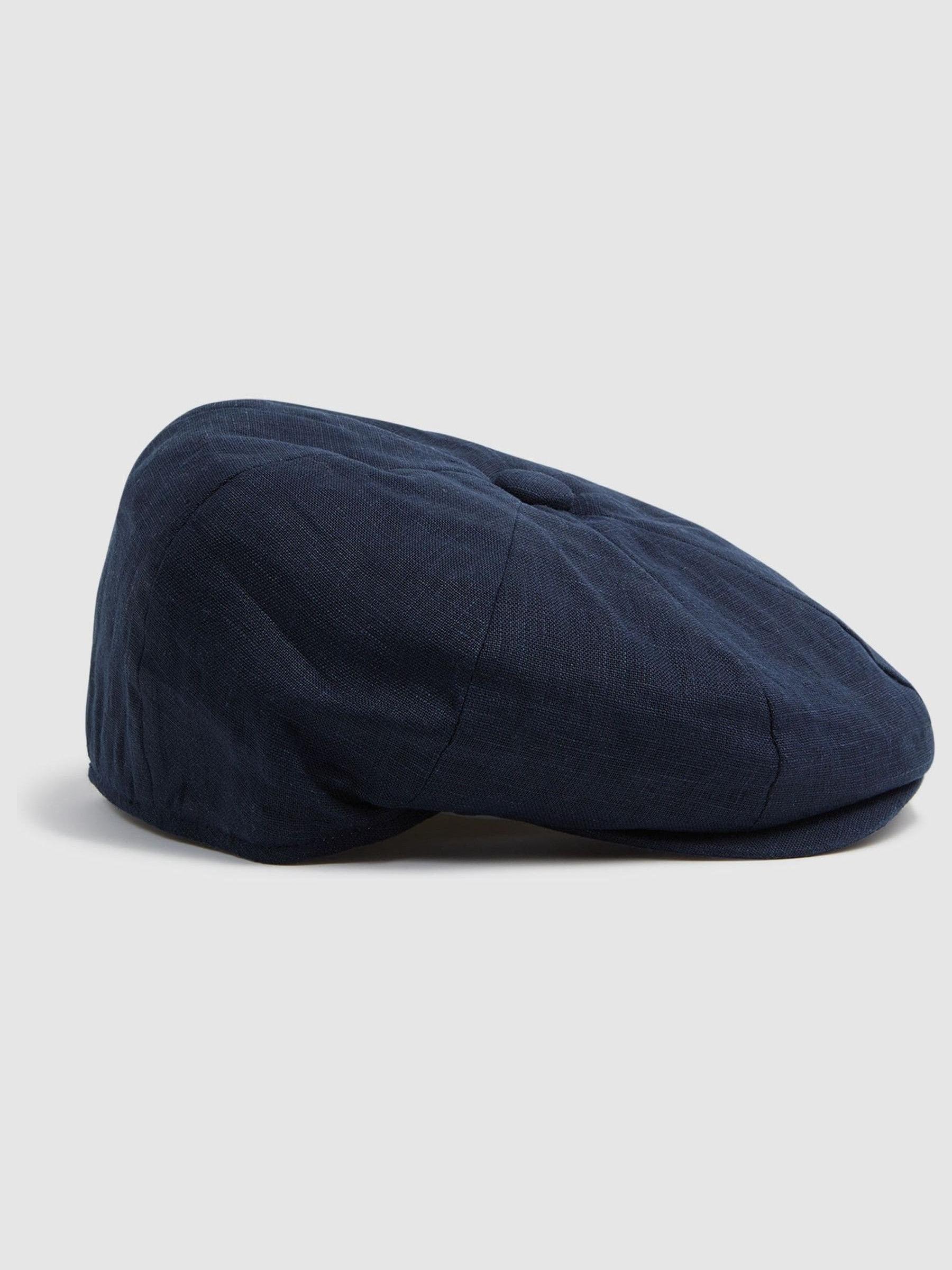 Linen Baker Boy Cap in Navy - Image 1 of 4