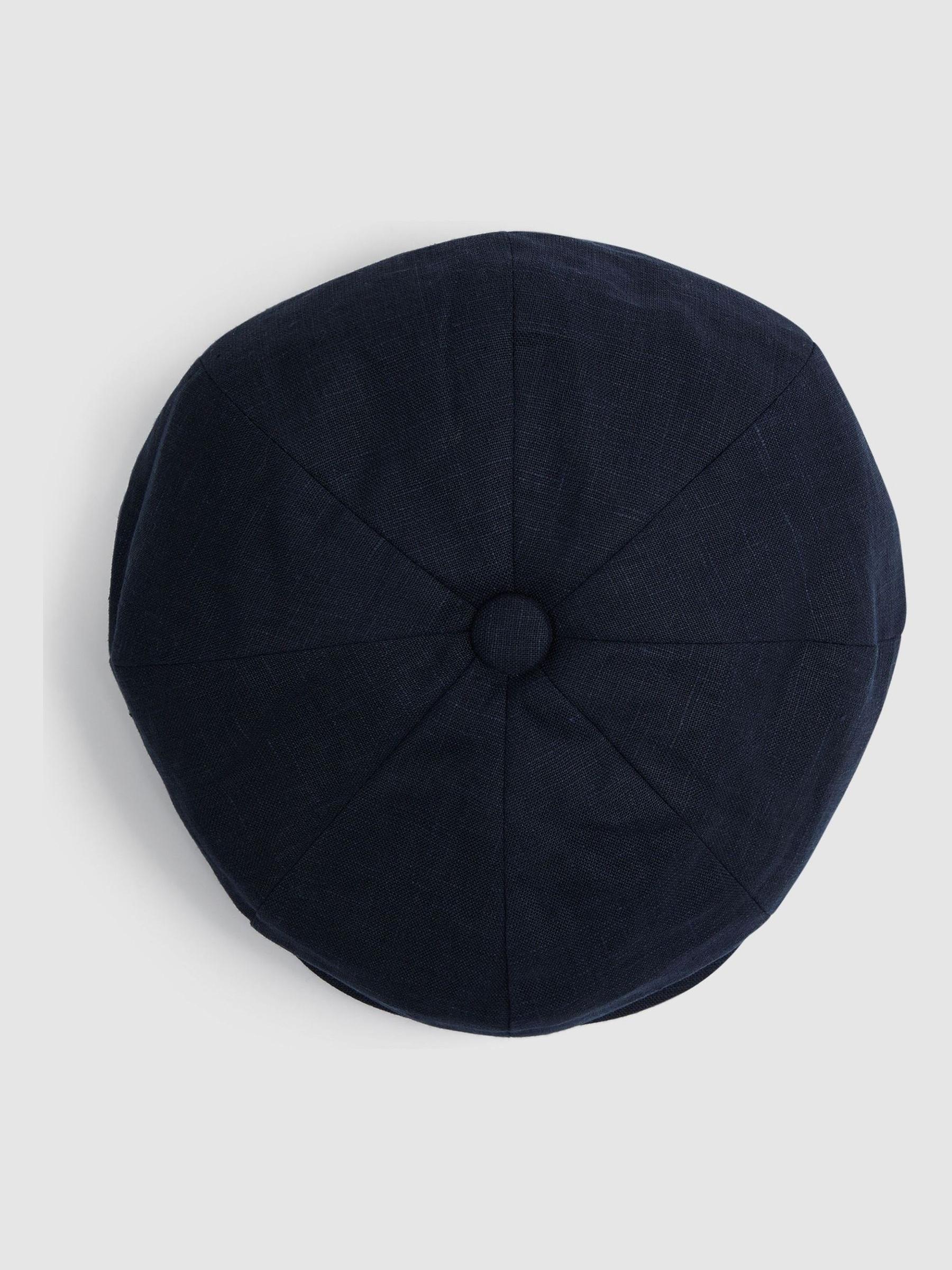 Linen Baker Boy Cap in Navy - Image 3 of 4