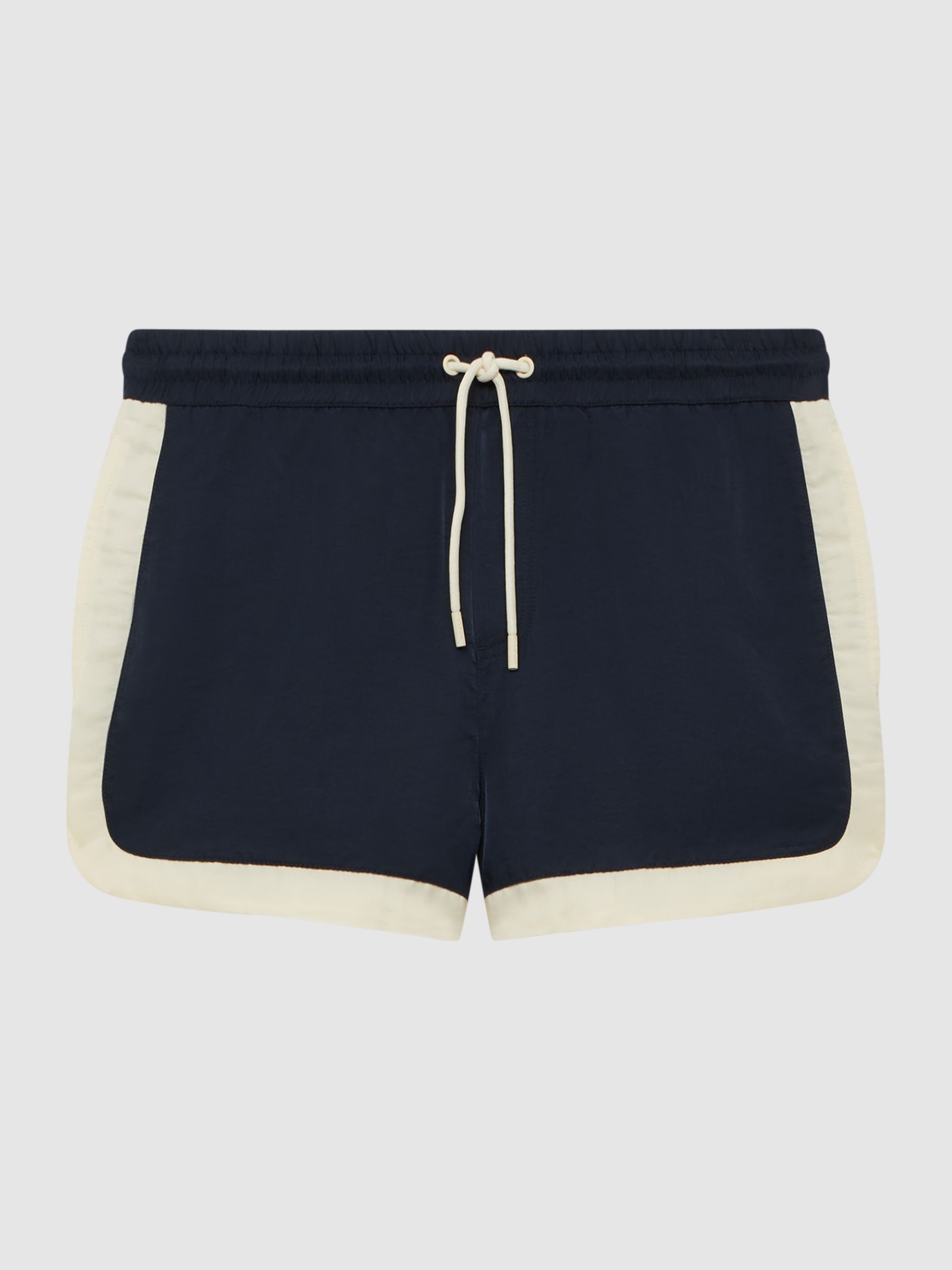 Drawstring Contrast Swim Shorts in Navy/White - Image 2 of 7