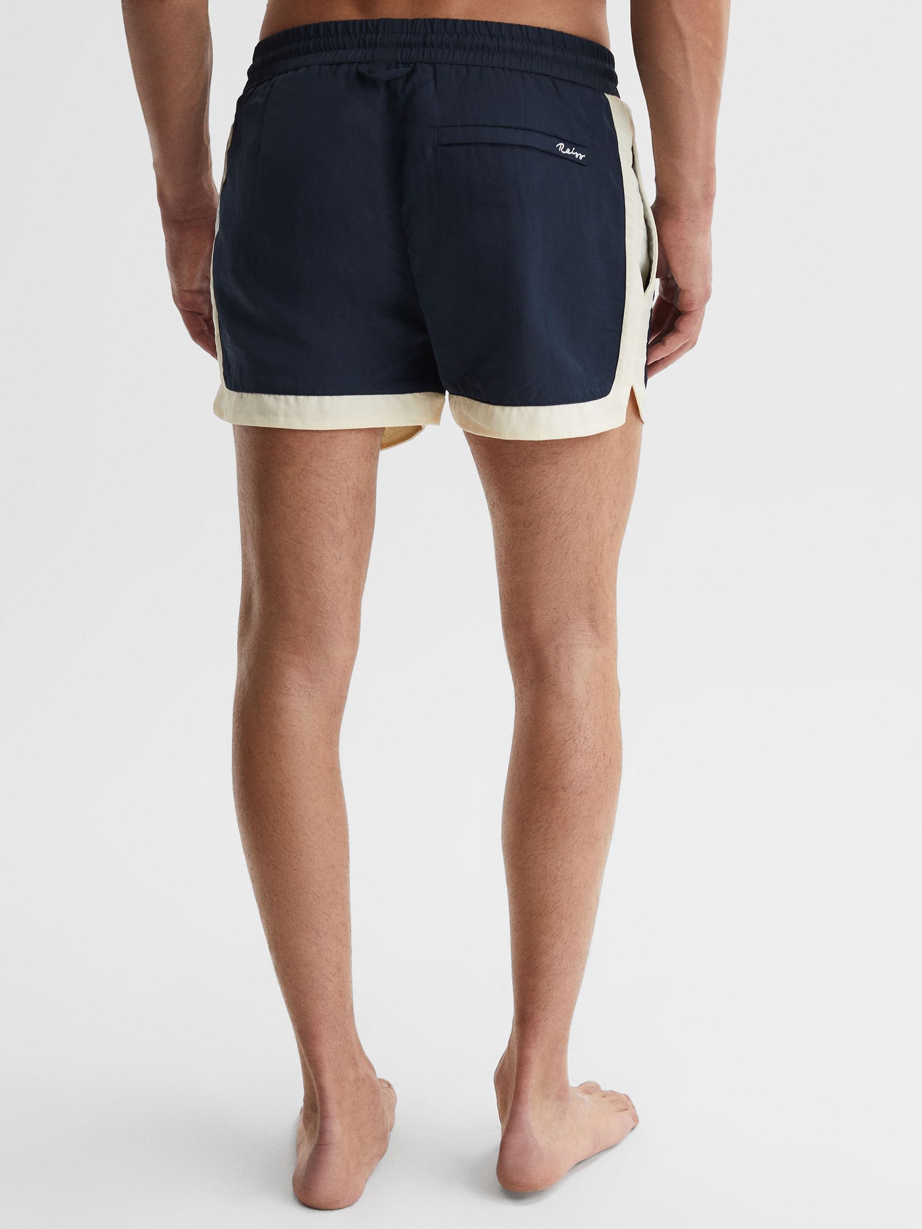 Drawstring Contrast Swim Shorts in Navy/White - Image 5 of 7