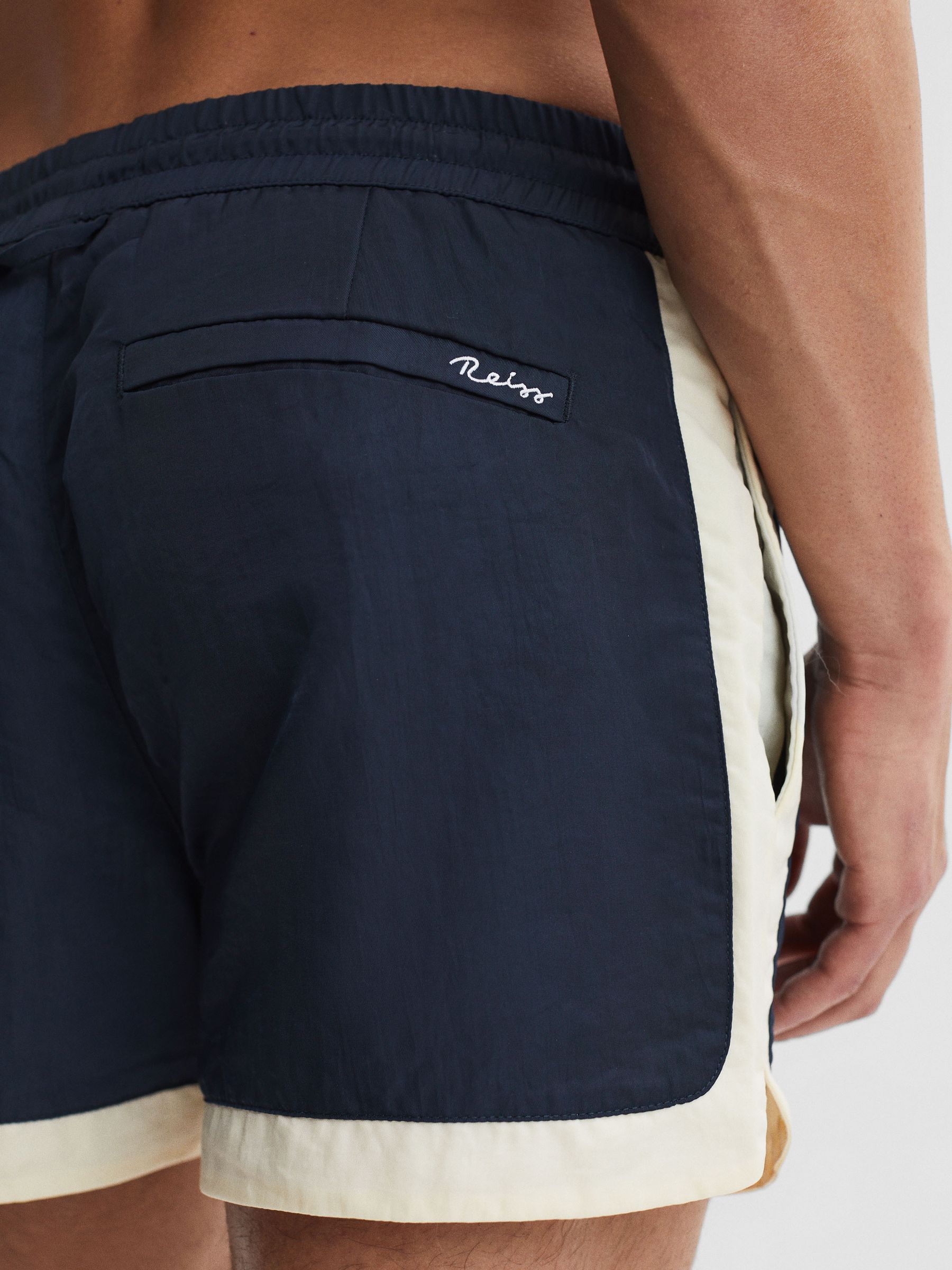 Drawstring Contrast Swim Shorts in Navy/White - Image 6 of 7