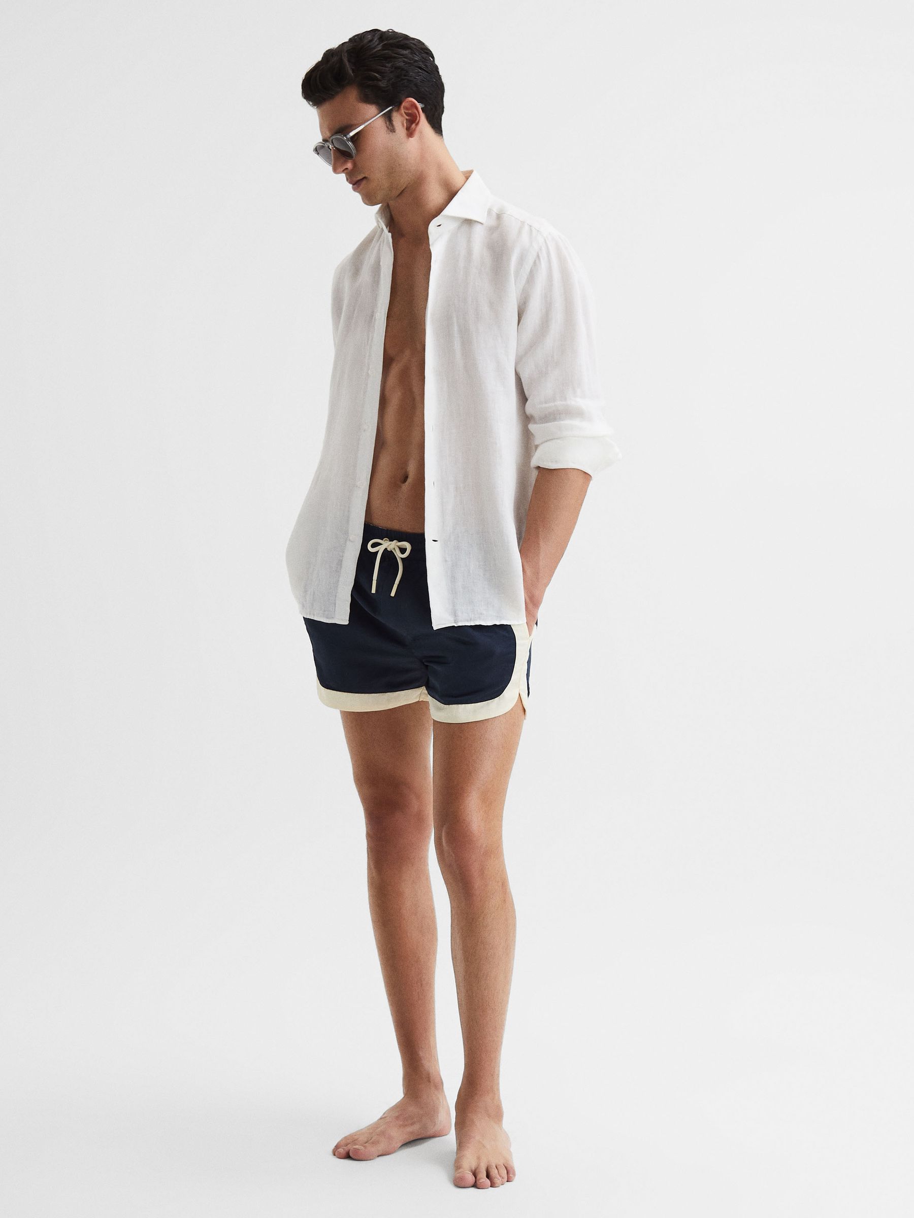 Drawstring Contrast Swim Shorts in Navy/White - Image 7 of 7