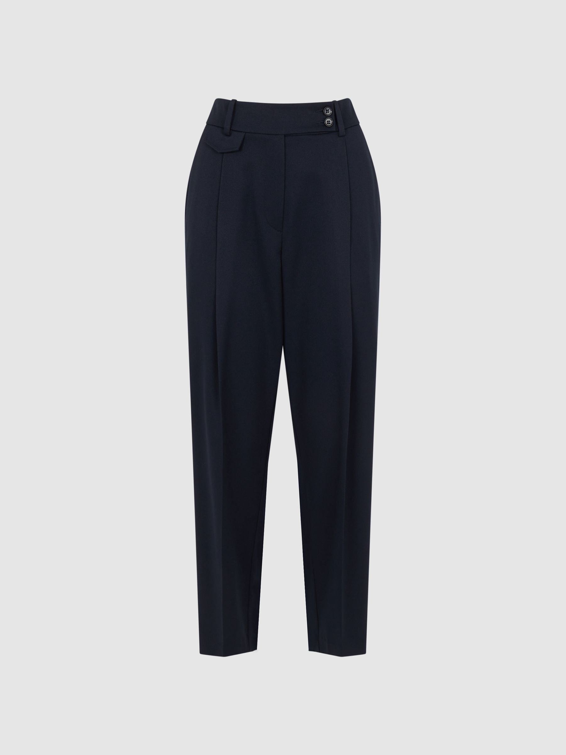 High Rise Cropped Tapered Trousers in Navy - Image 2 of 7