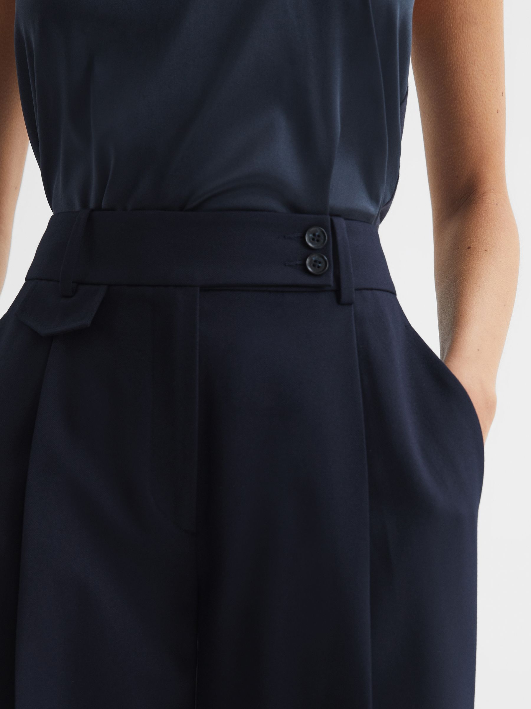 High Rise Cropped Tapered Trousers in Navy - Image 4 of 7