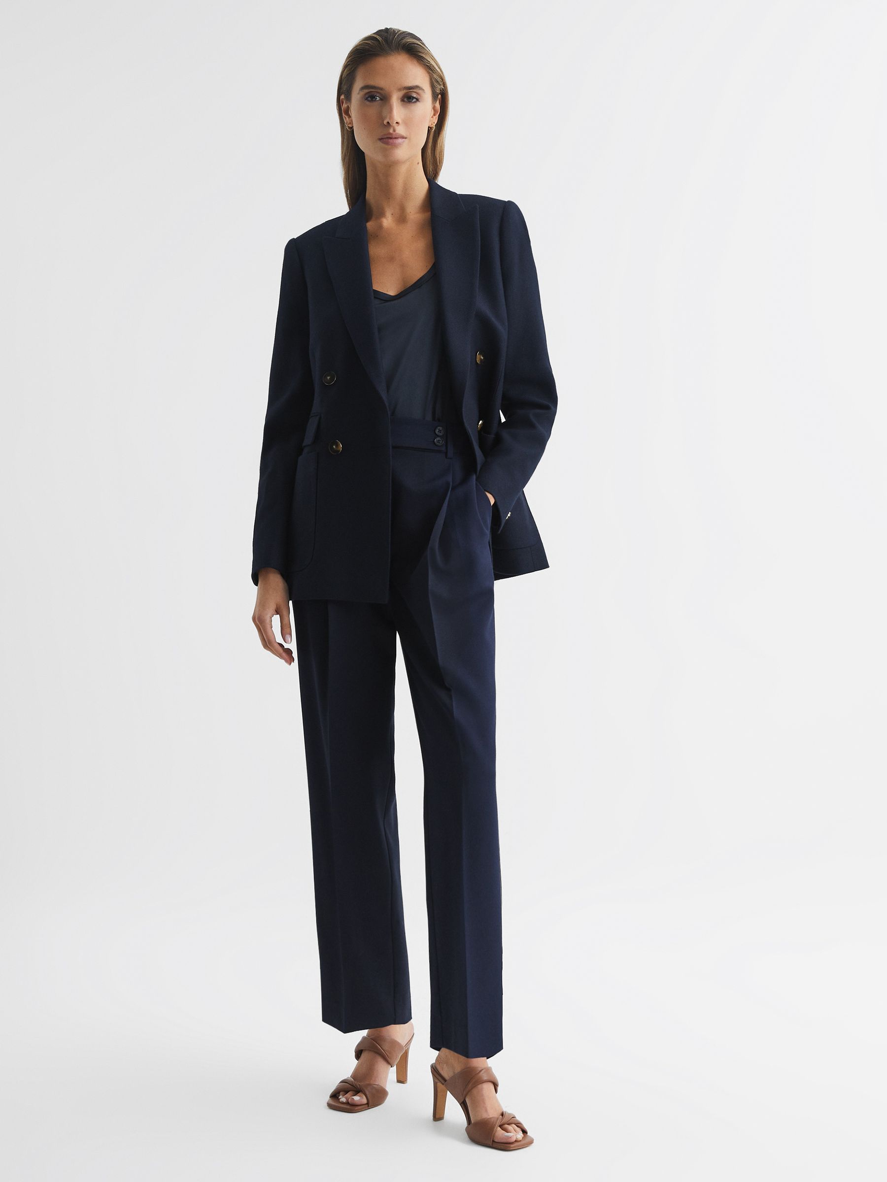 High Rise Cropped Tapered Trousers in Navy - Image 6 of 7