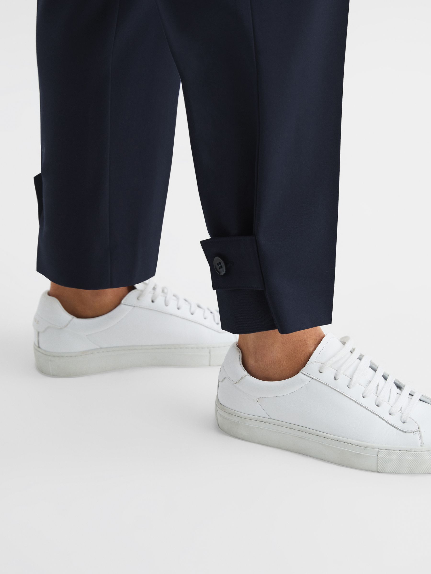 High Rise Cropped Tapered Trousers in Navy - Image 7 of 7