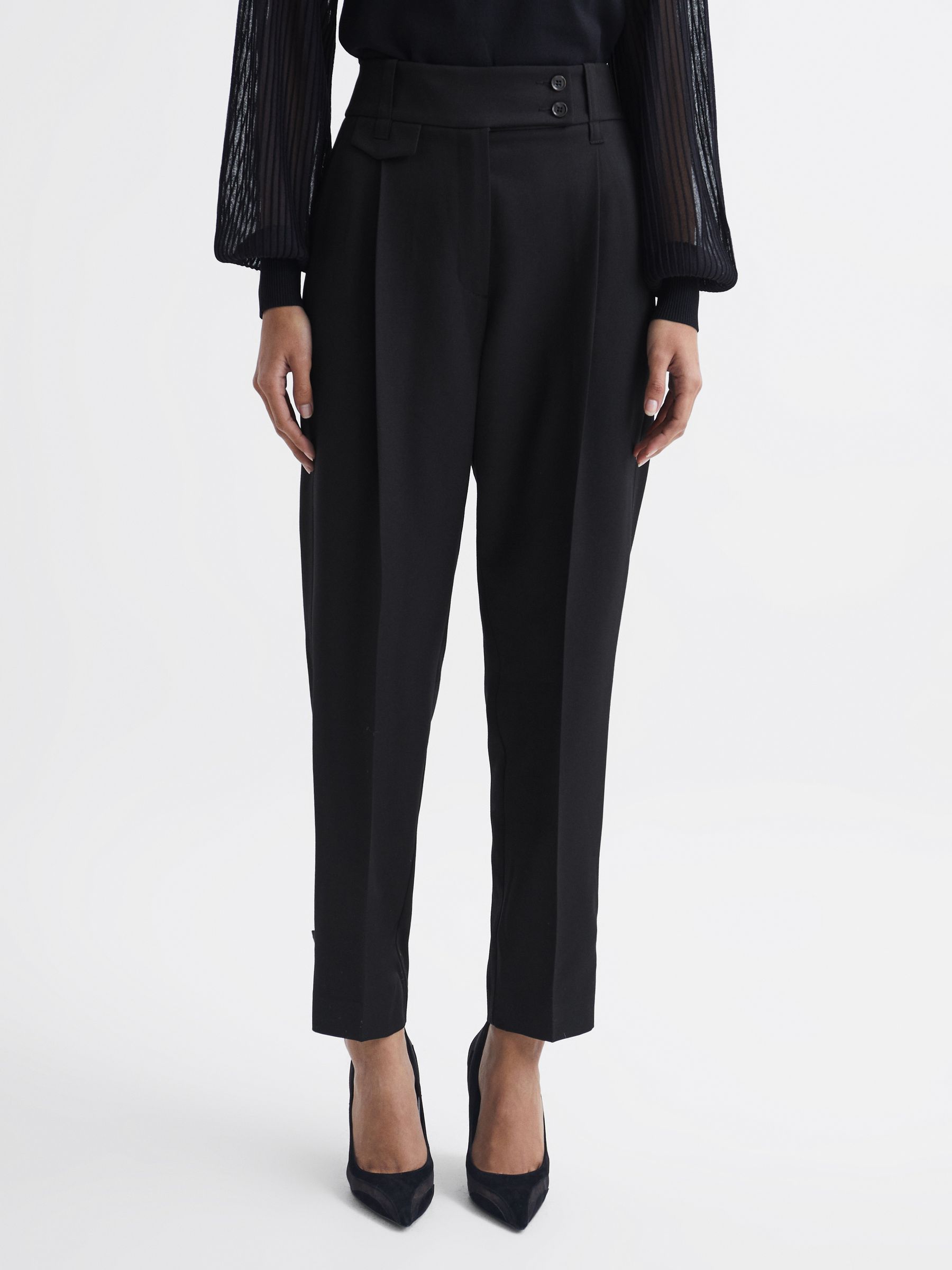 High Rise Cropped Tapered Trousers in Black - Image 1 of 5