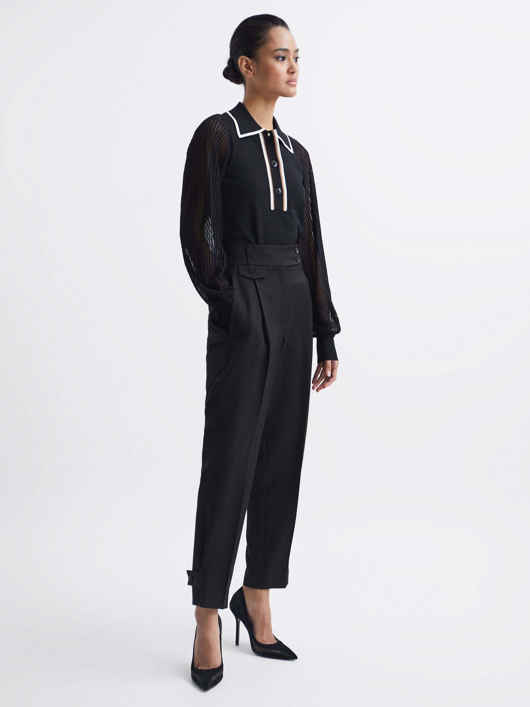 High Rise Cropped Tapered Trousers in Black - Image 3 of 5