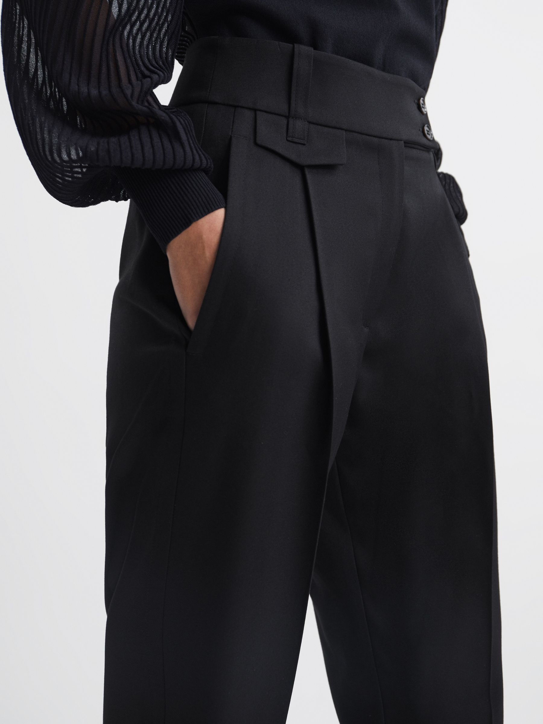 High Rise Cropped Tapered Trousers in Black - Image 4 of 5