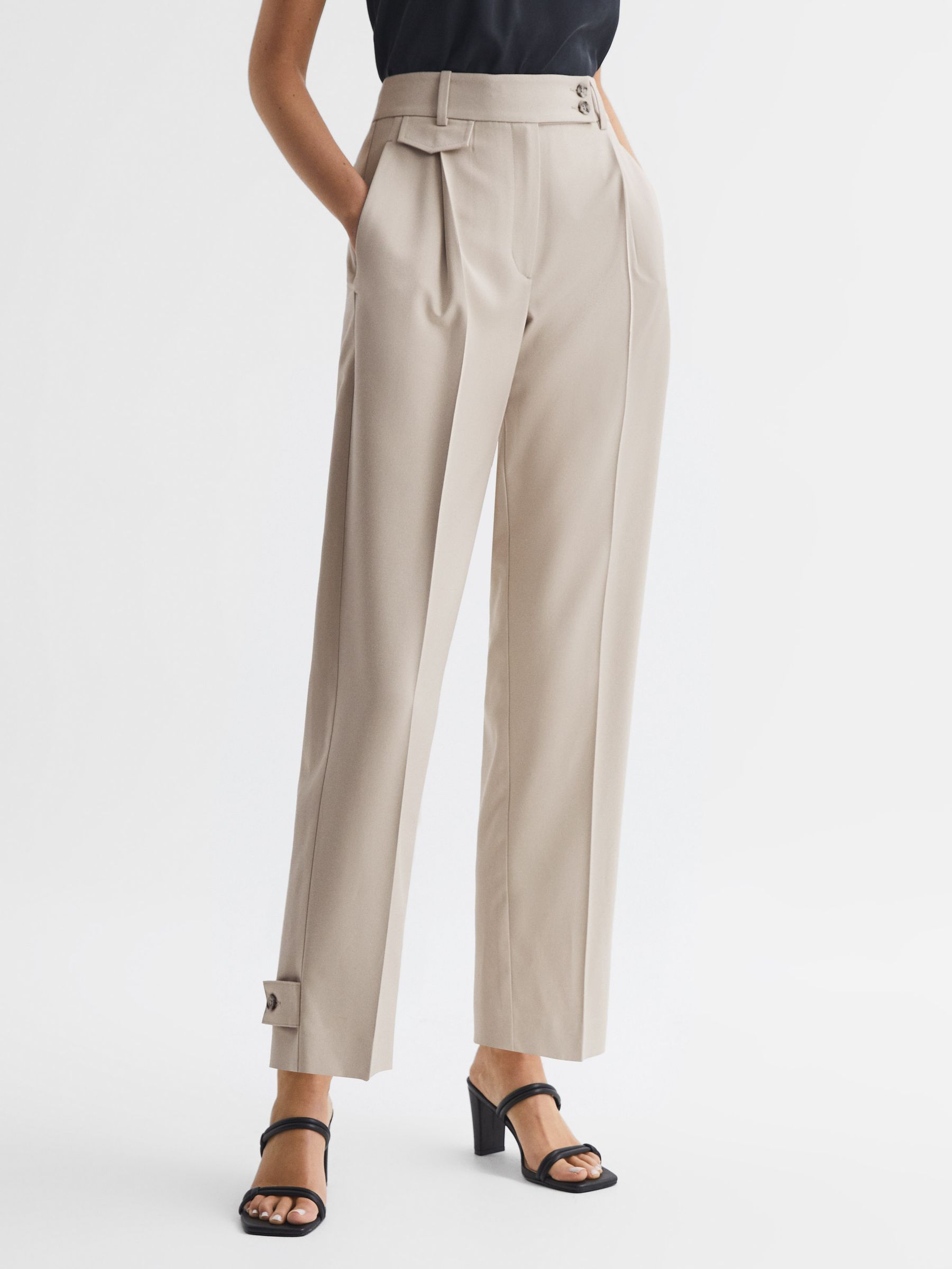 High Rise Cropped Tapered Trousers in Stone - Image 1 of 7