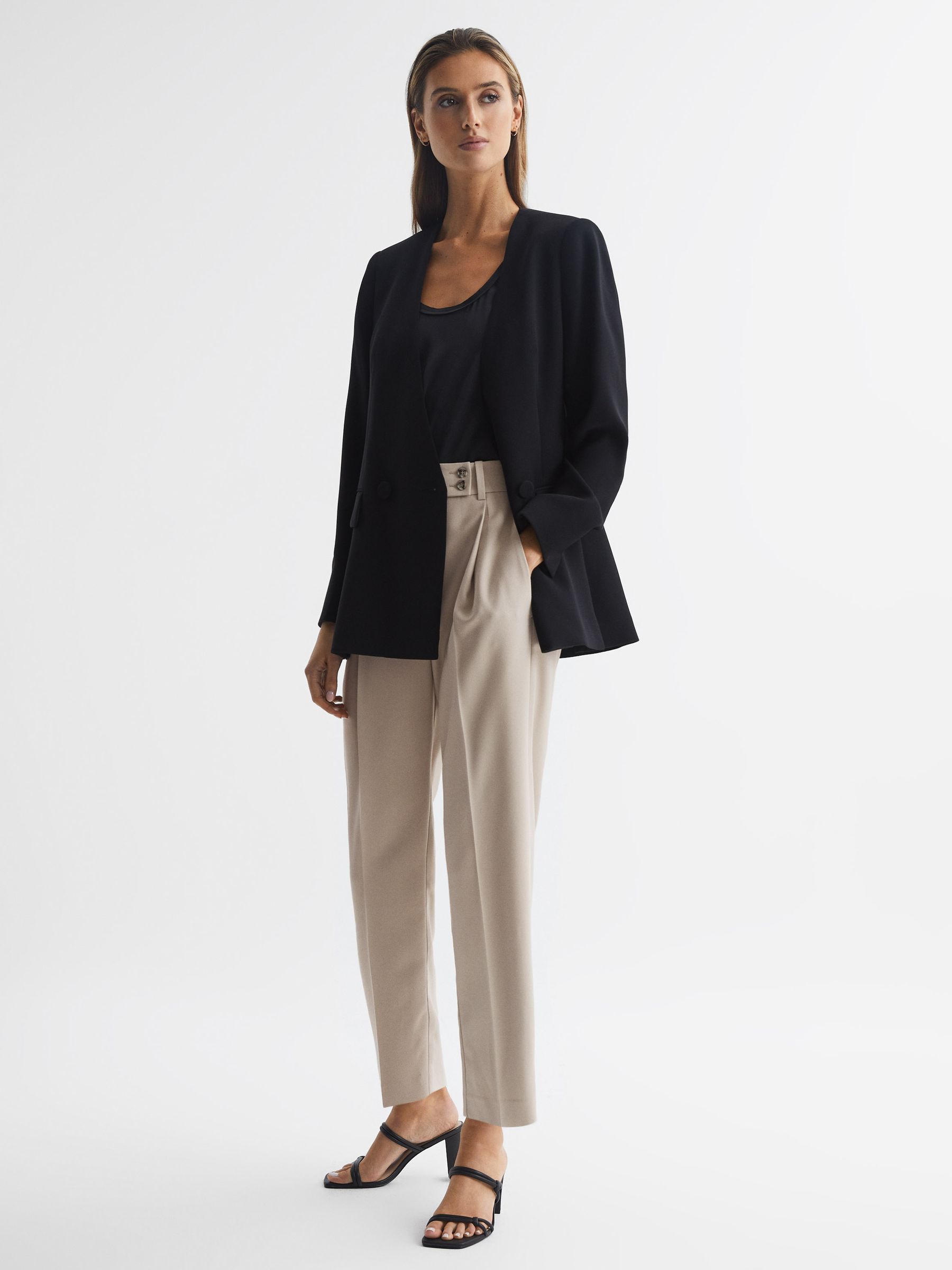 High Rise Cropped Tapered Trousers in Stone - Image 3 of 7