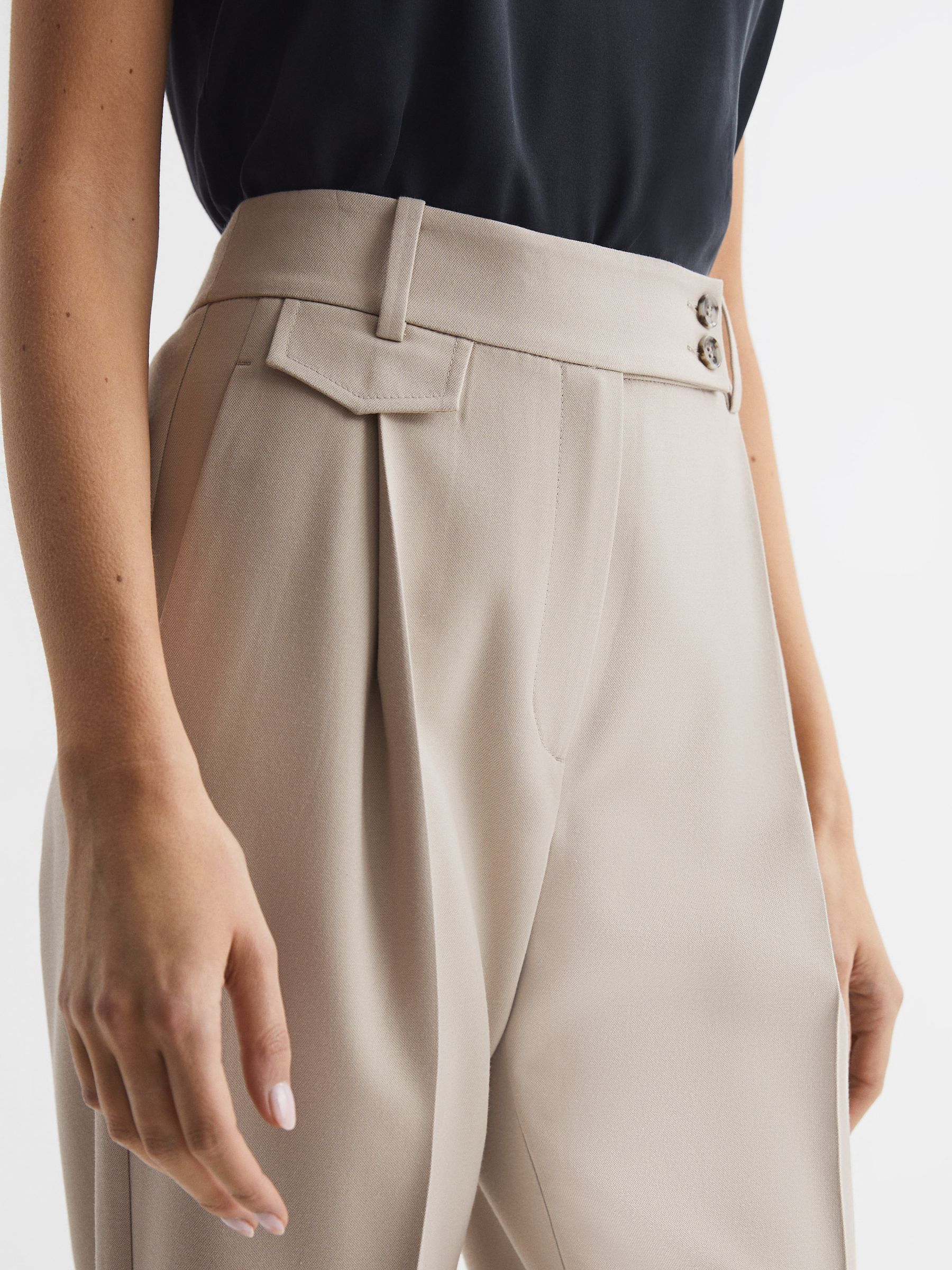 High Rise Cropped Tapered Trousers in Stone - Image 4 of 7