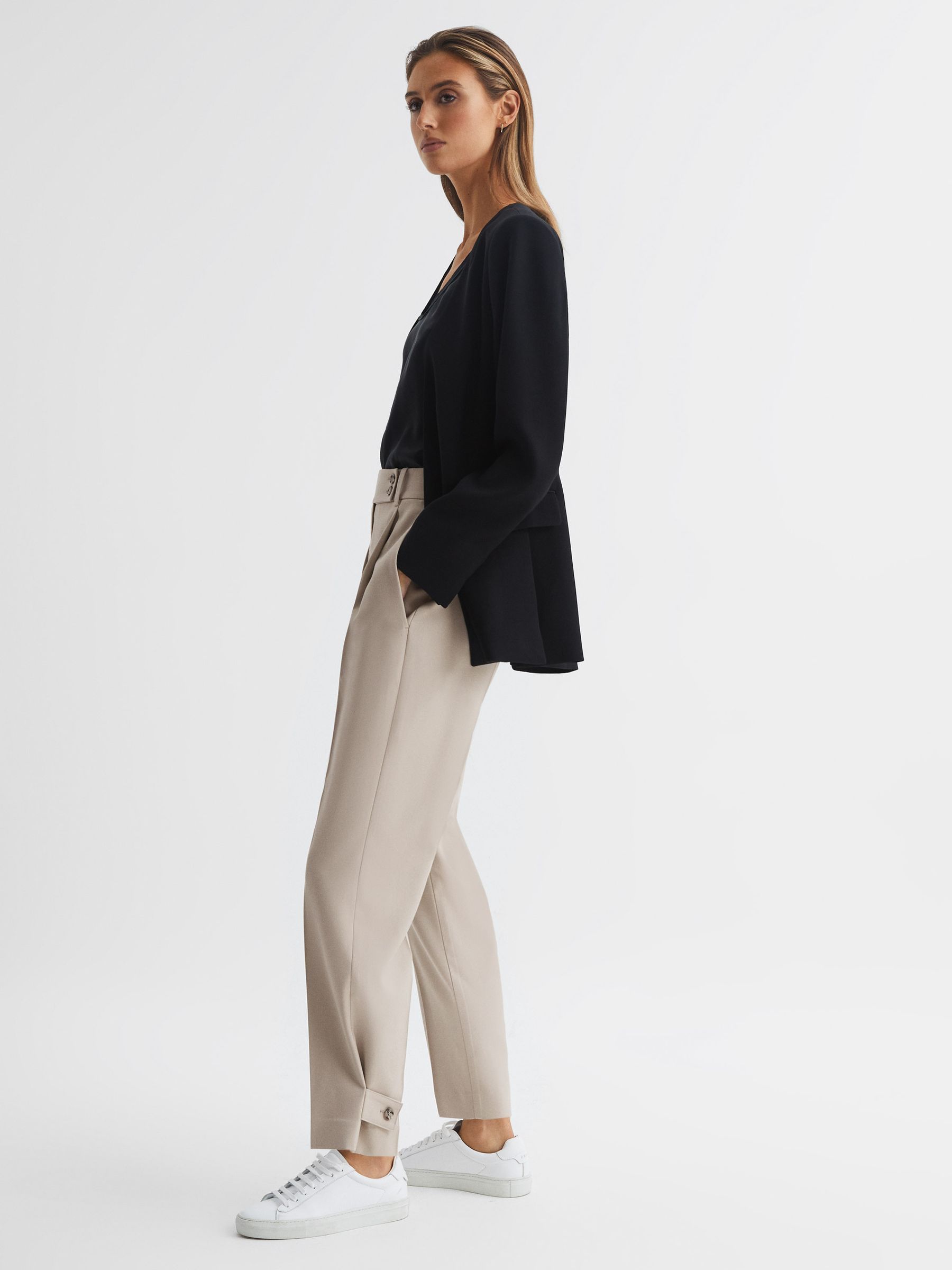 High Rise Cropped Tapered Trousers in Stone - Image 7 of 7