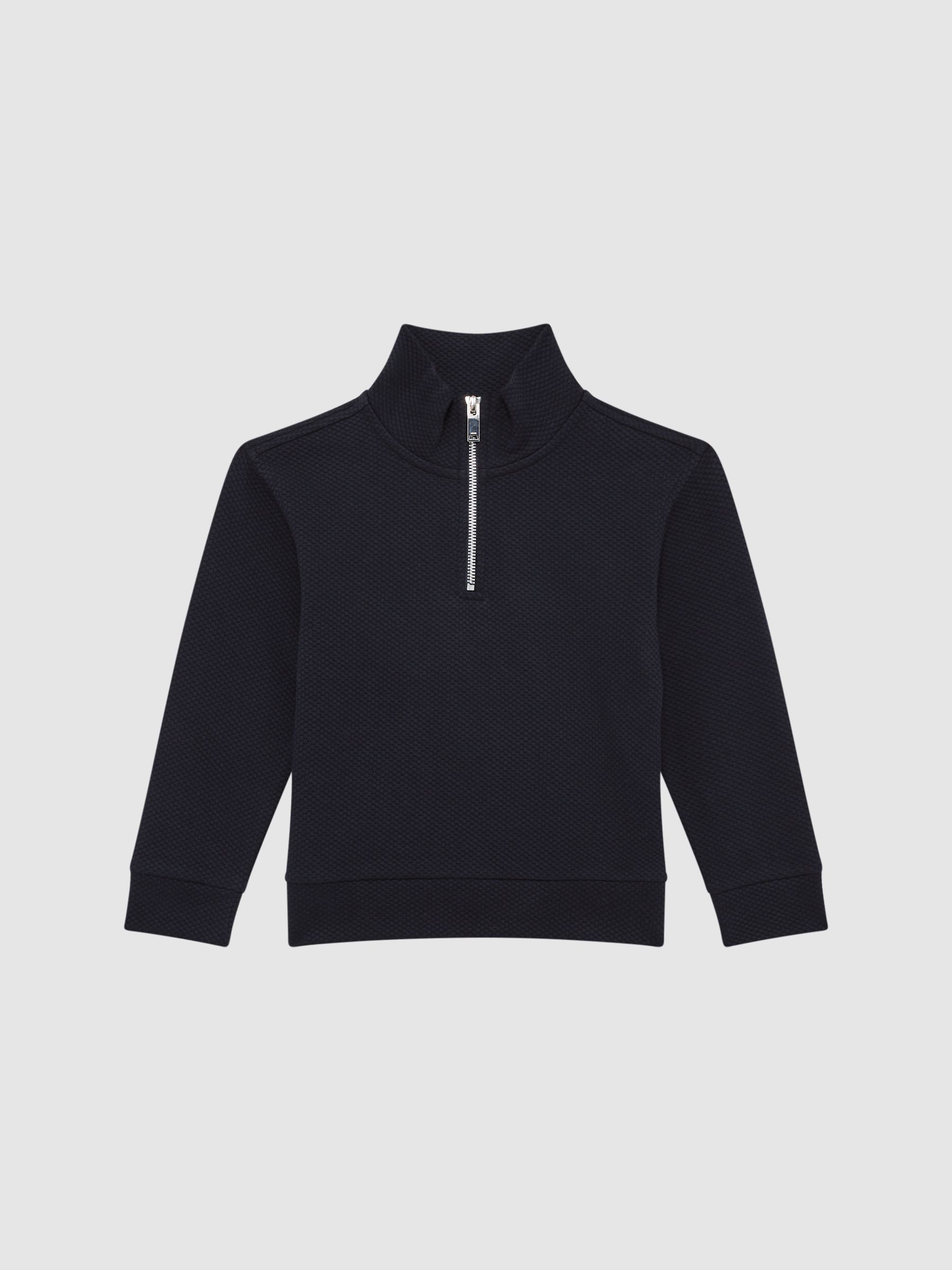 Junior Textured Half-Zip Funnel Neck Top in Navy - Image 2 of 6