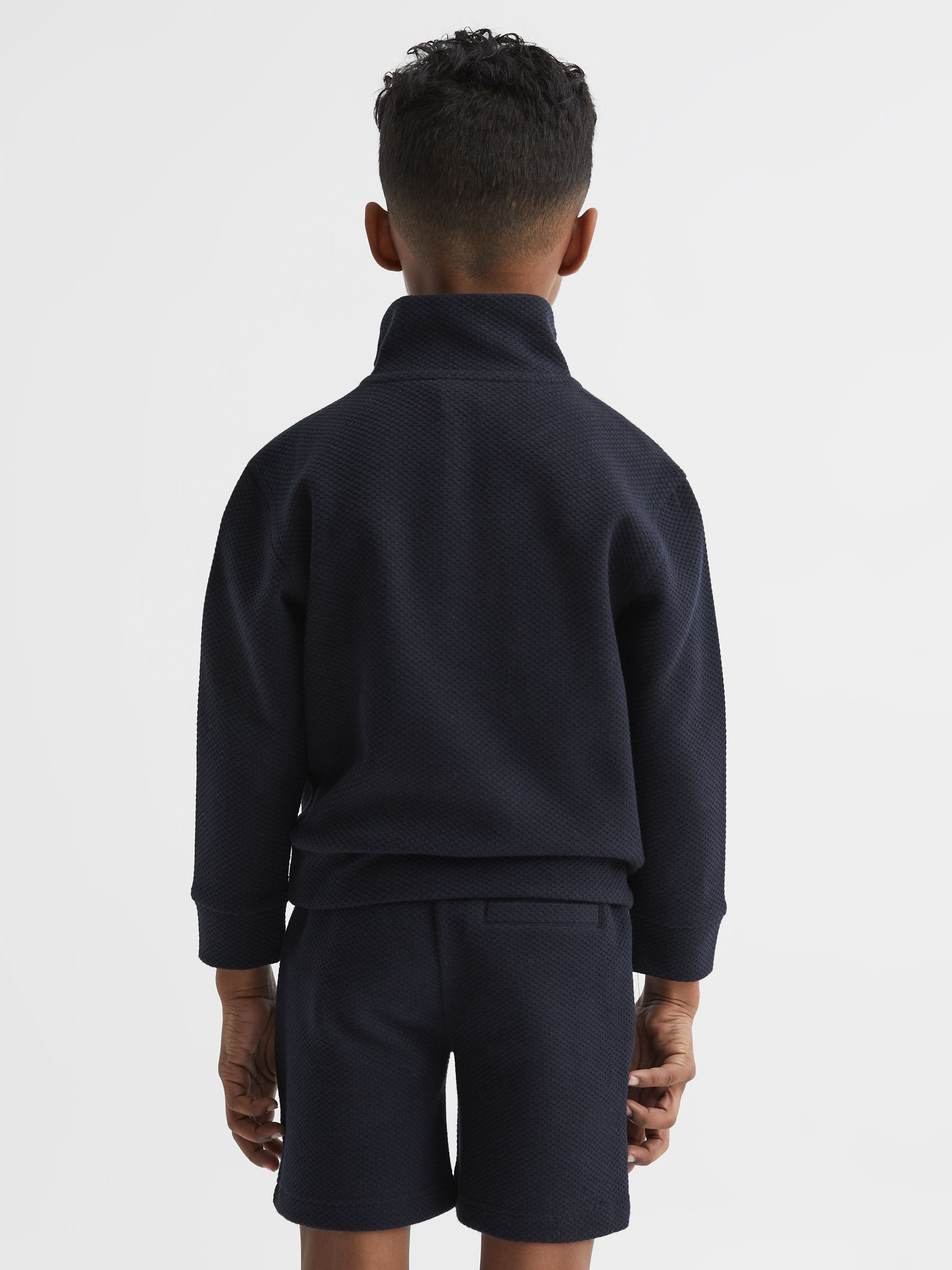 Junior Textured Half-Zip Funnel Neck Top in Navy - Image 5 of 6