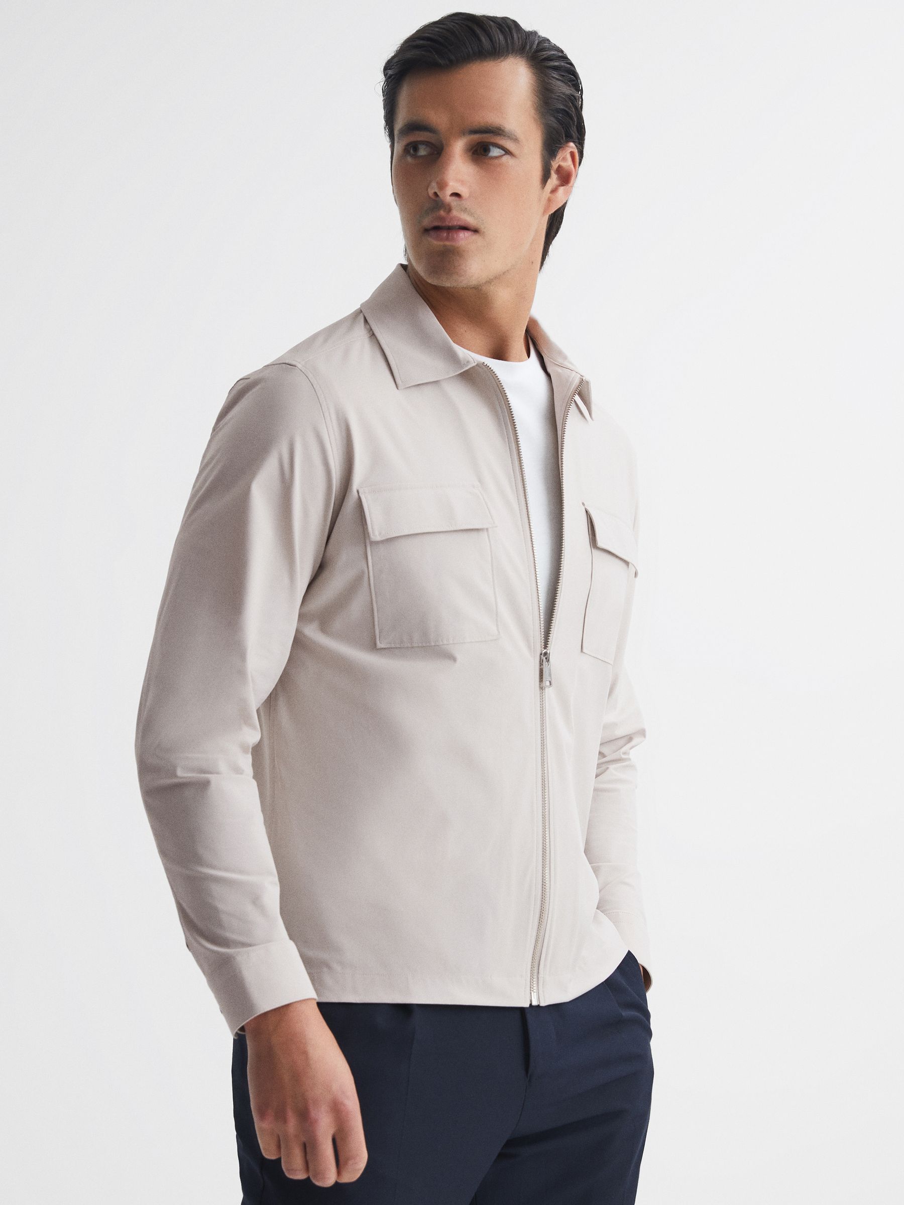 Technical Pocket Zip Through Jacket in Stone - Image 1 of 6