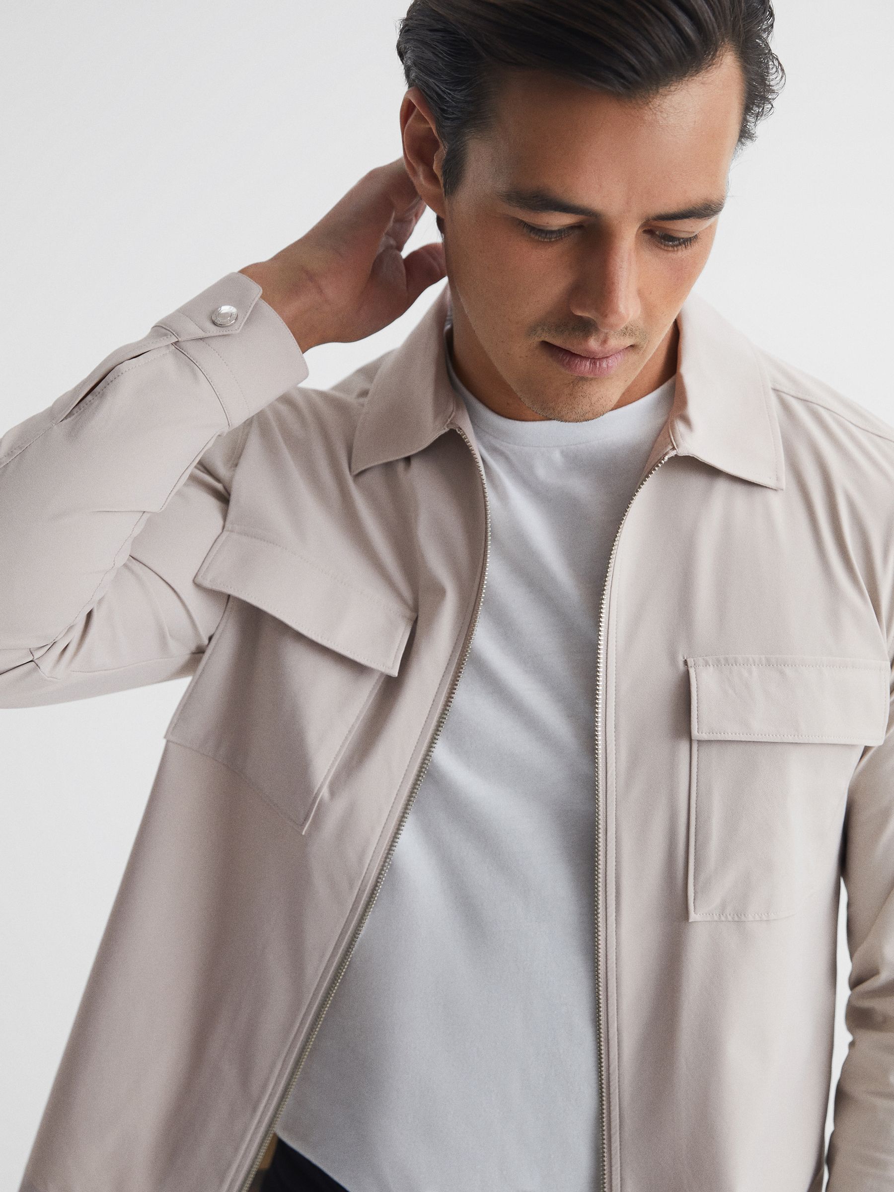 Technical Pocket Zip Through Jacket in Stone - Image 4 of 6
