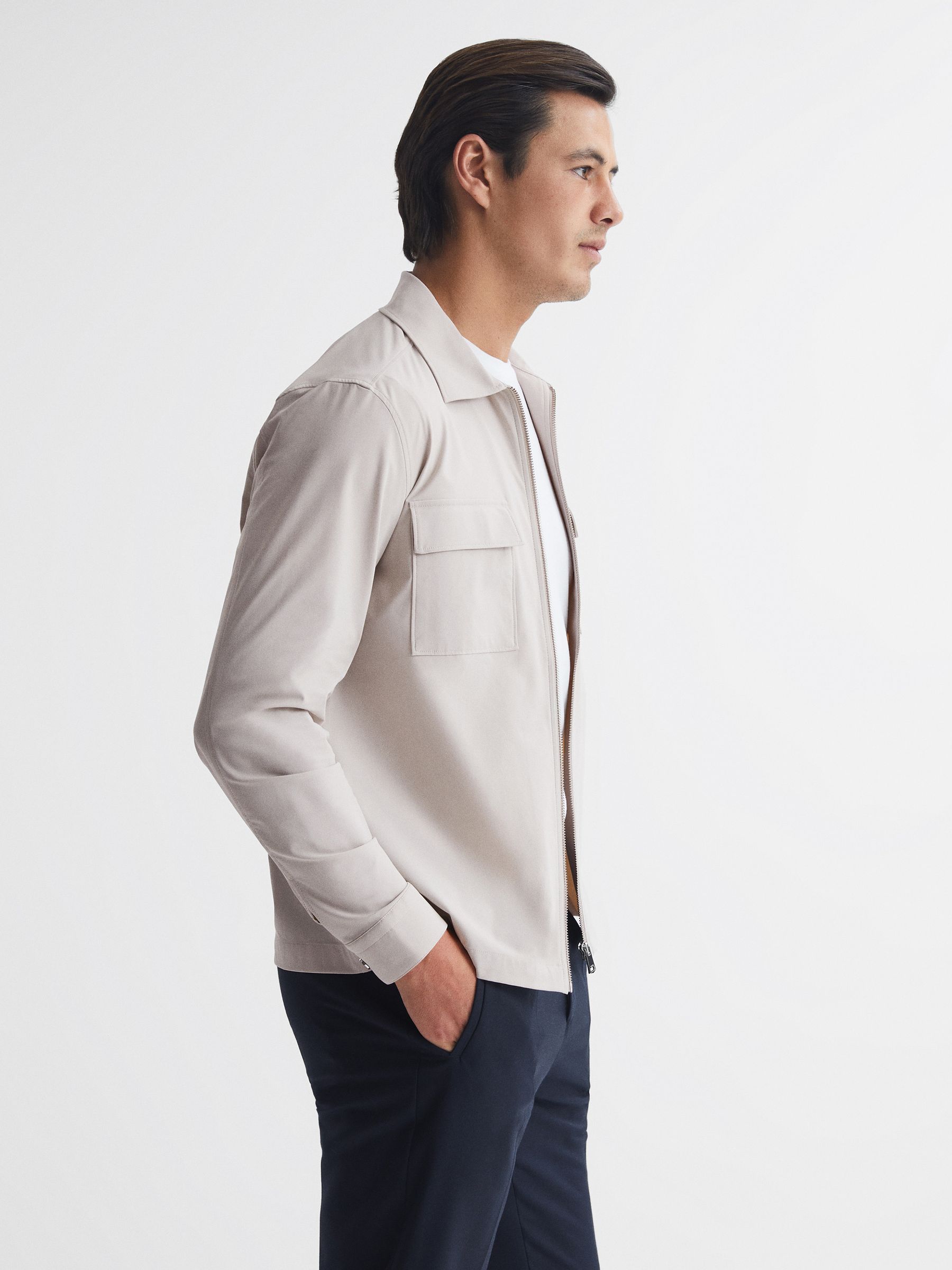 Technical Pocket Zip Through Jacket in Stone - Image 6 of 6