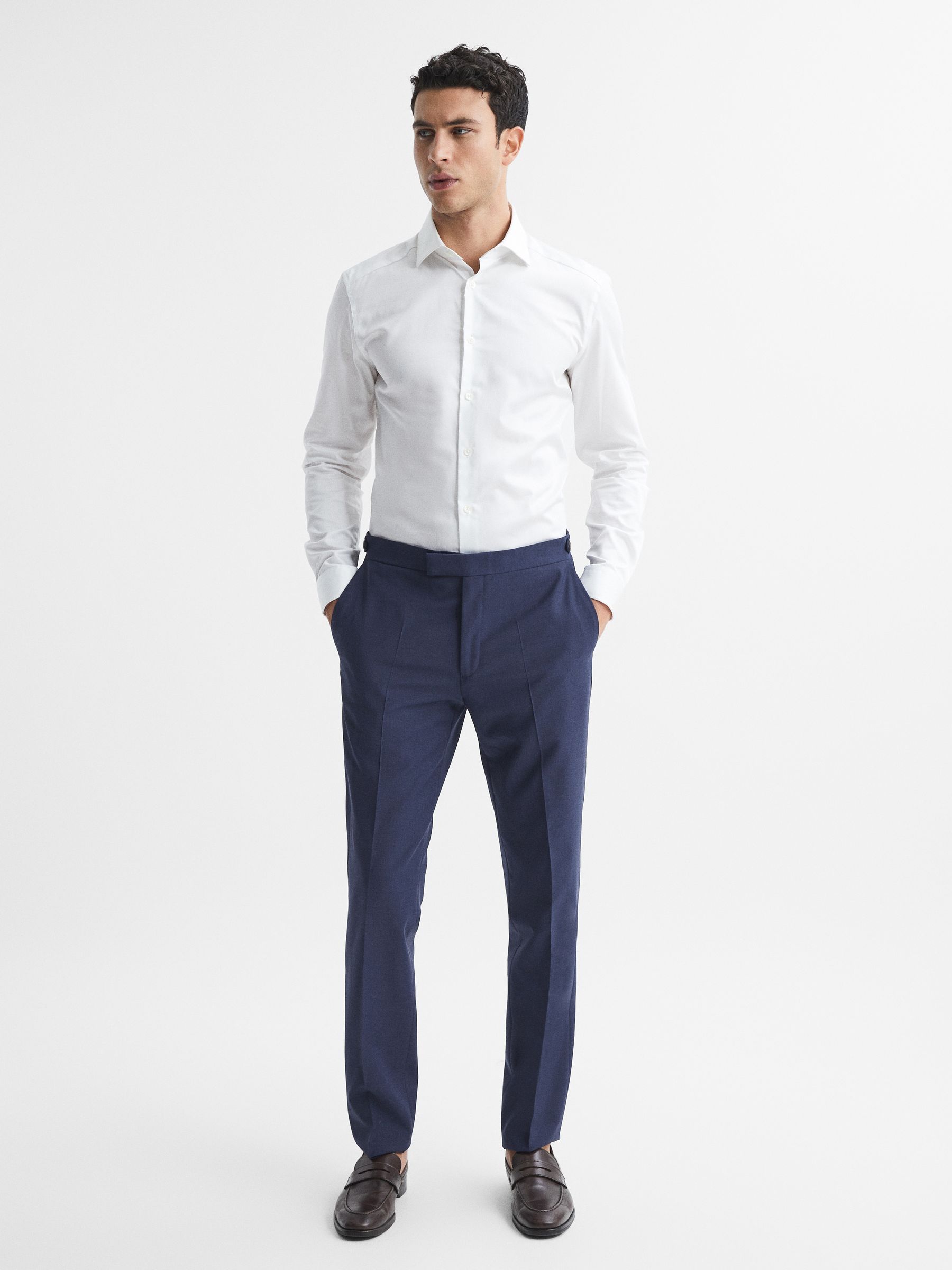Slim Fit Wool Blend Trousers in Bright Blue - Image 3 of 6