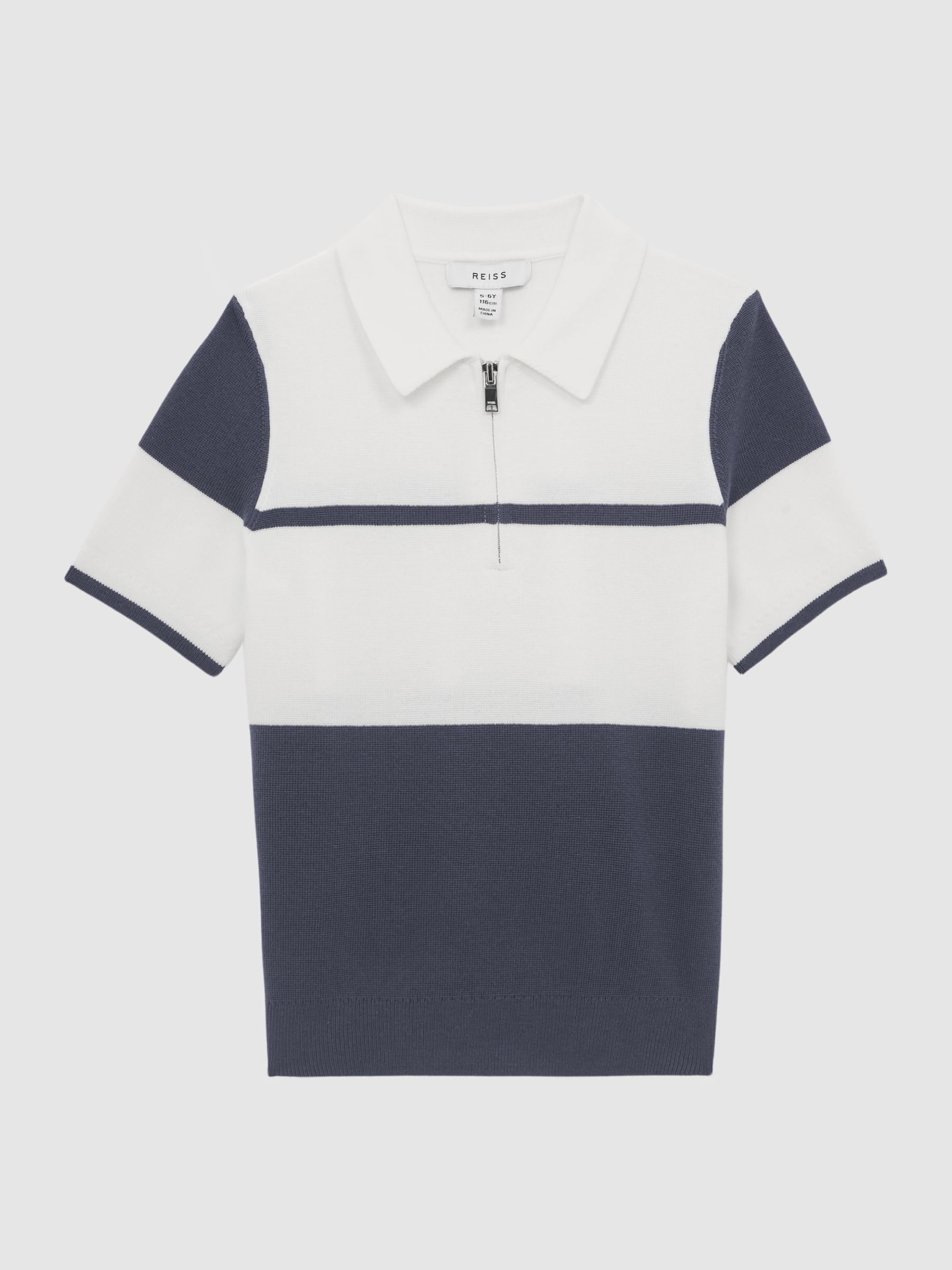 Junior Slim Fit Half Zip Colourblock Polo Shirt in Airforce Blue - Image 2 of 6