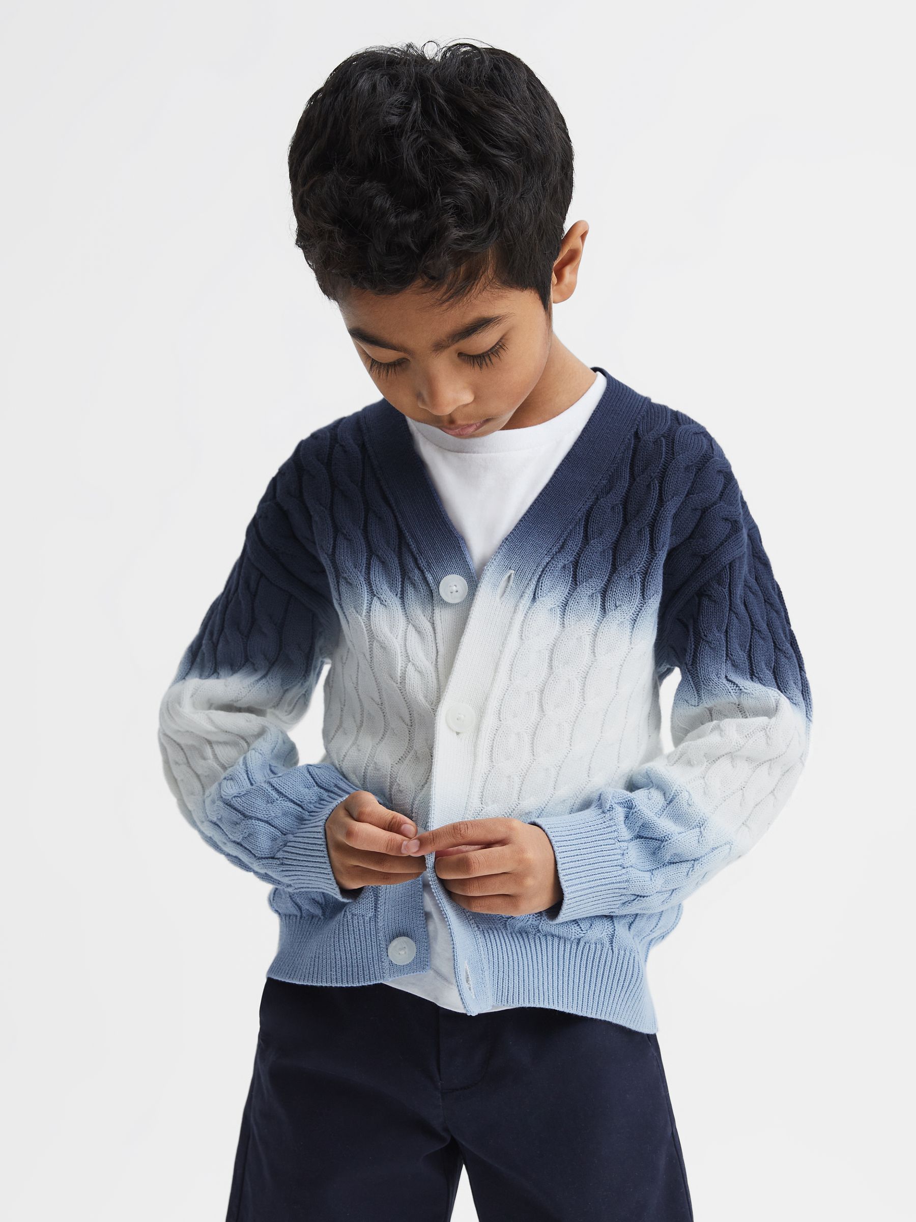 Junior Ombre Cable Knit Cardigan in Blue - Image 1 of 6