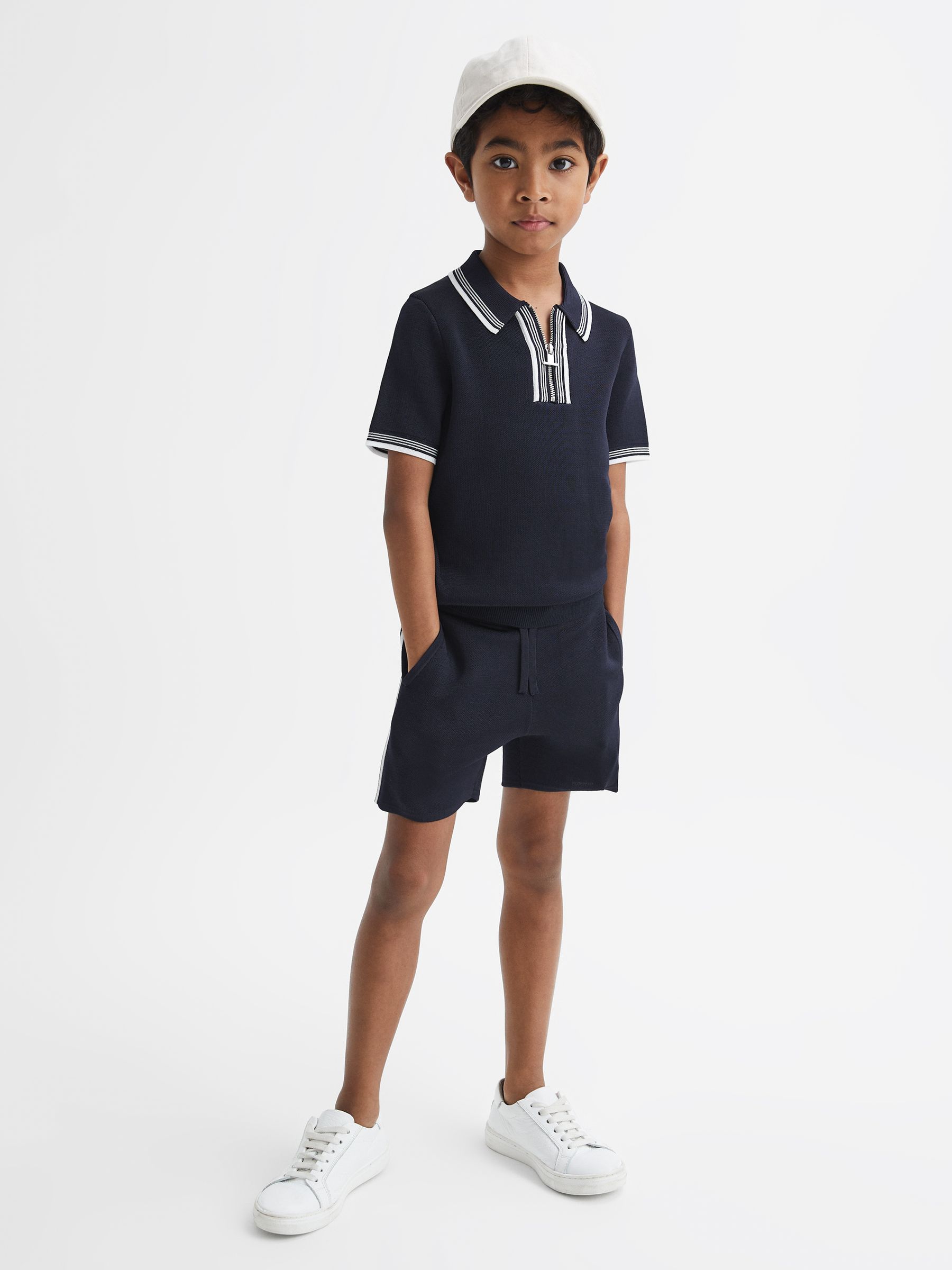 Senior Side Stripe Drawstring Shorts in Navy - Image 1 of 7 Senior Side Stripe Drawstring Shorts in Navy - Image 1 of 7