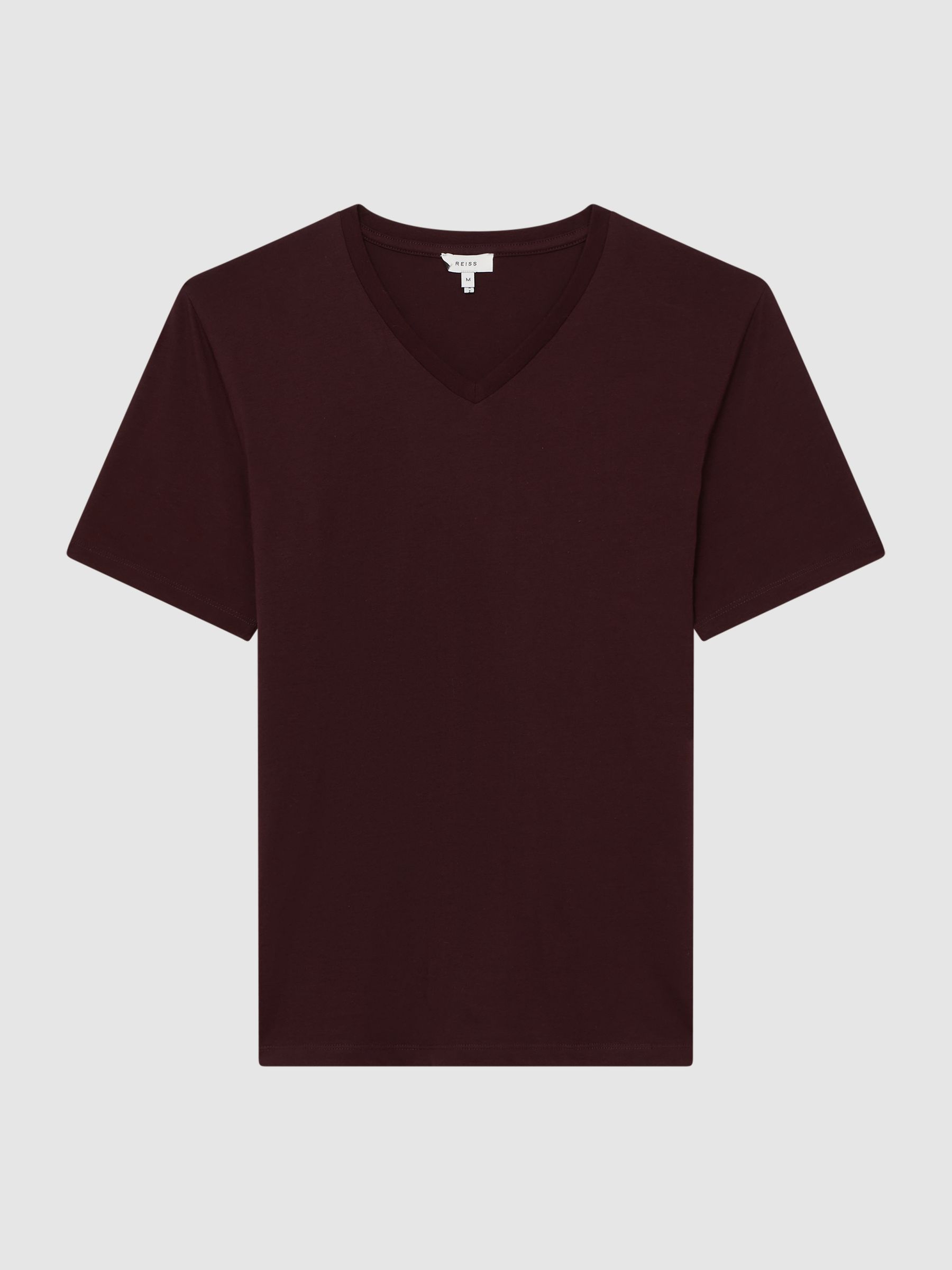Cotton V-Neck T-Shirt in Bordeaux - Image 2 of 6