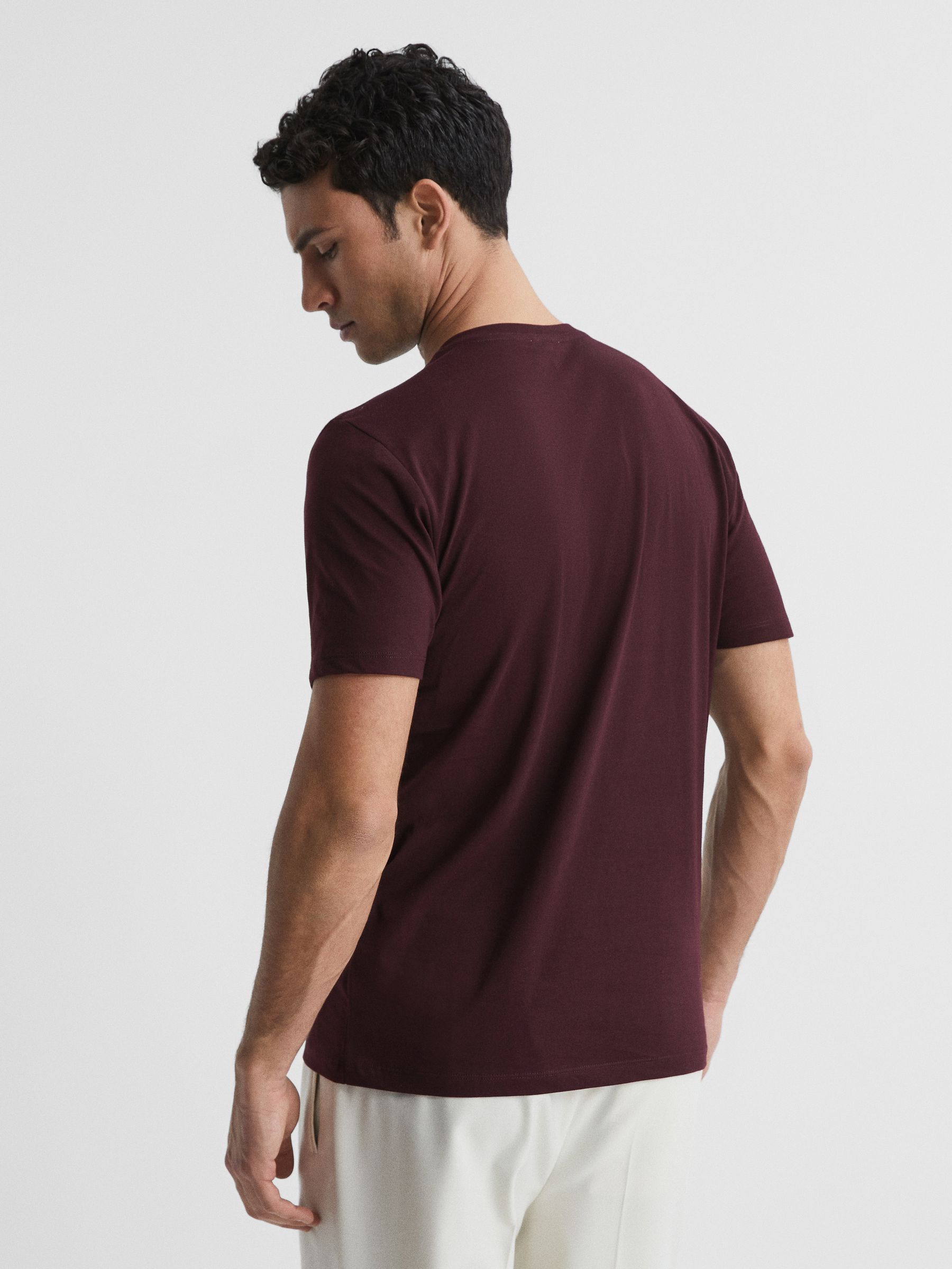 Cotton V-Neck T-Shirt in Bordeaux - Image 5 of 6