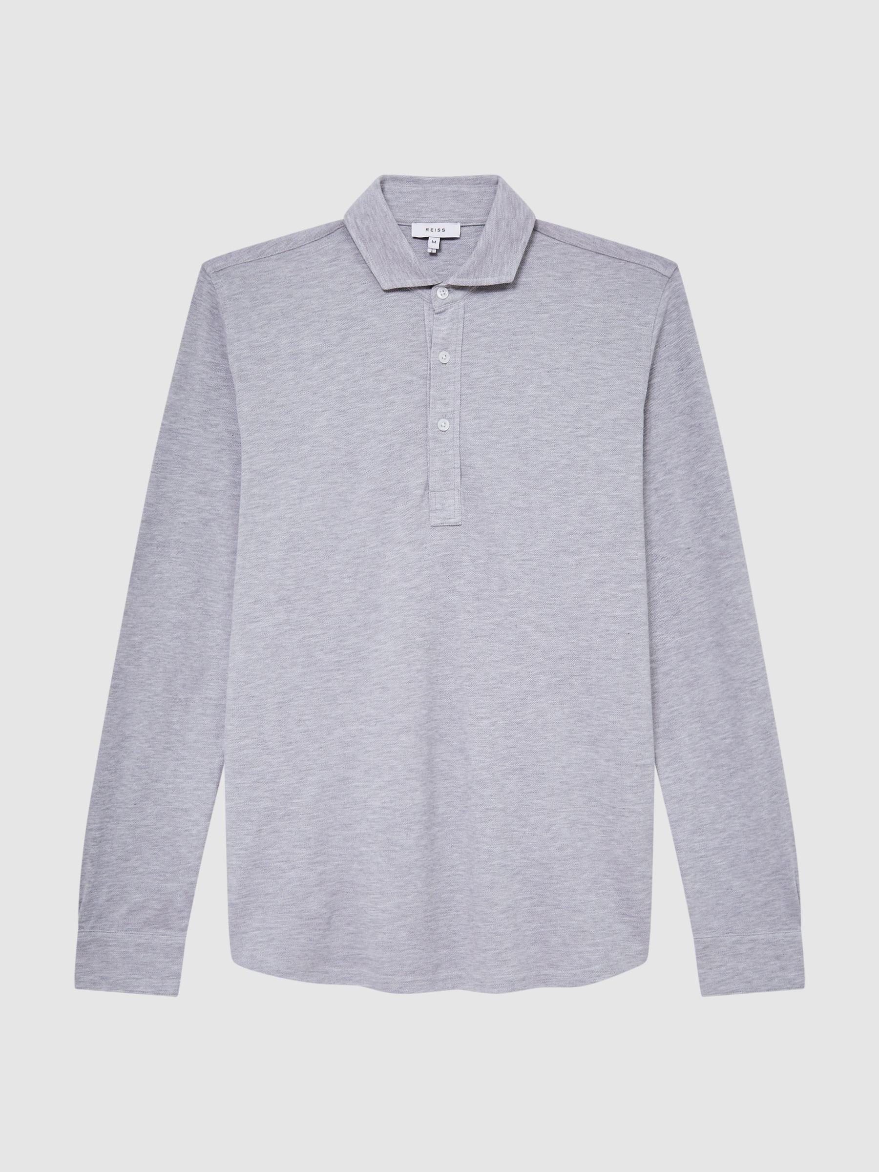 Slim Fit Pique Cotton Shirt in Grey Melange - Image 2 of 6