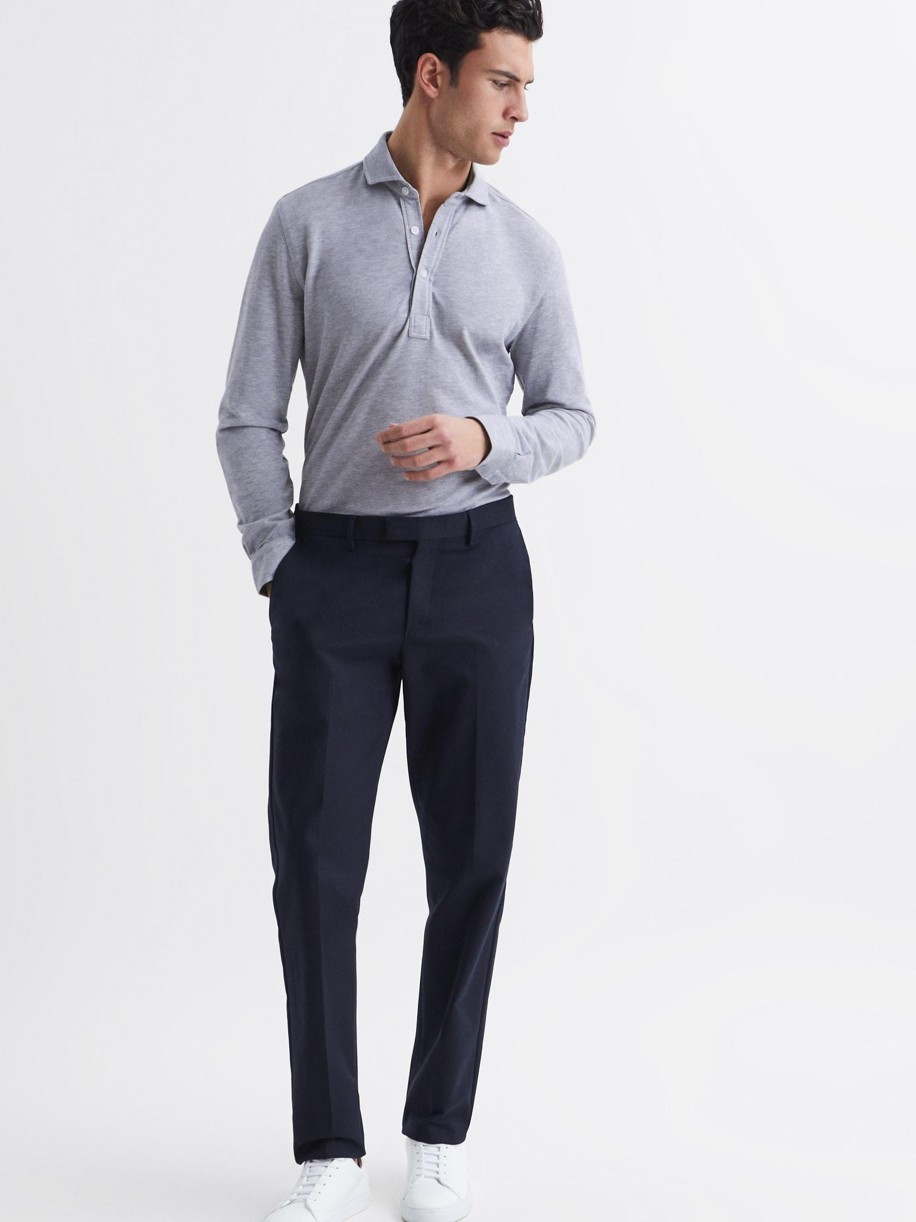 Slim Fit Pique Cotton Shirt in Grey Melange - Image 3 of 6