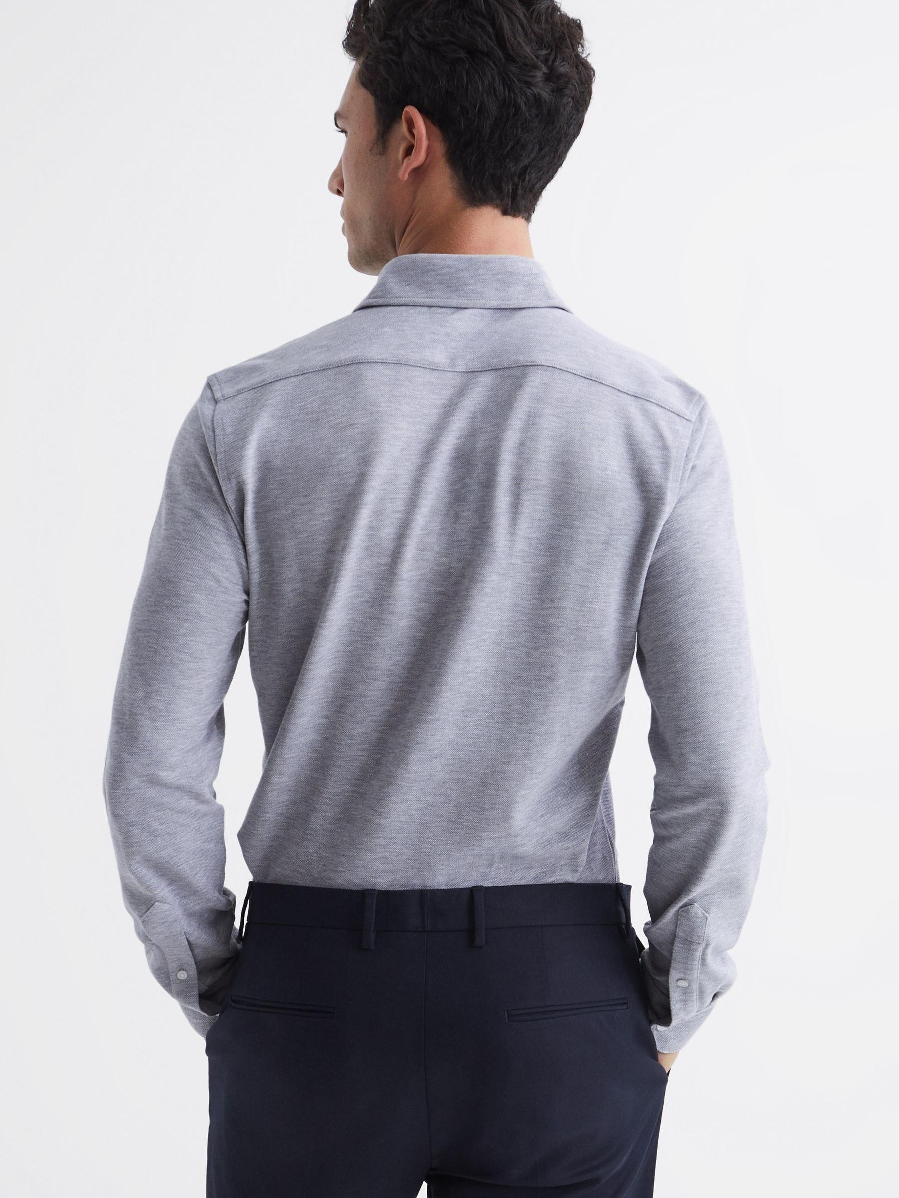 Slim Fit Pique Cotton Shirt in Grey Melange - Image 5 of 6