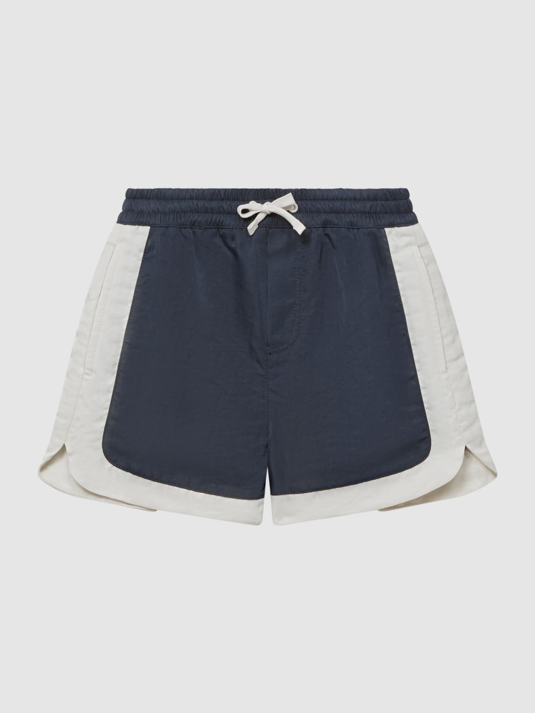 Junior Drawstring Contrast Swim Shorts in Navy/Ecru - Image 2 of 7