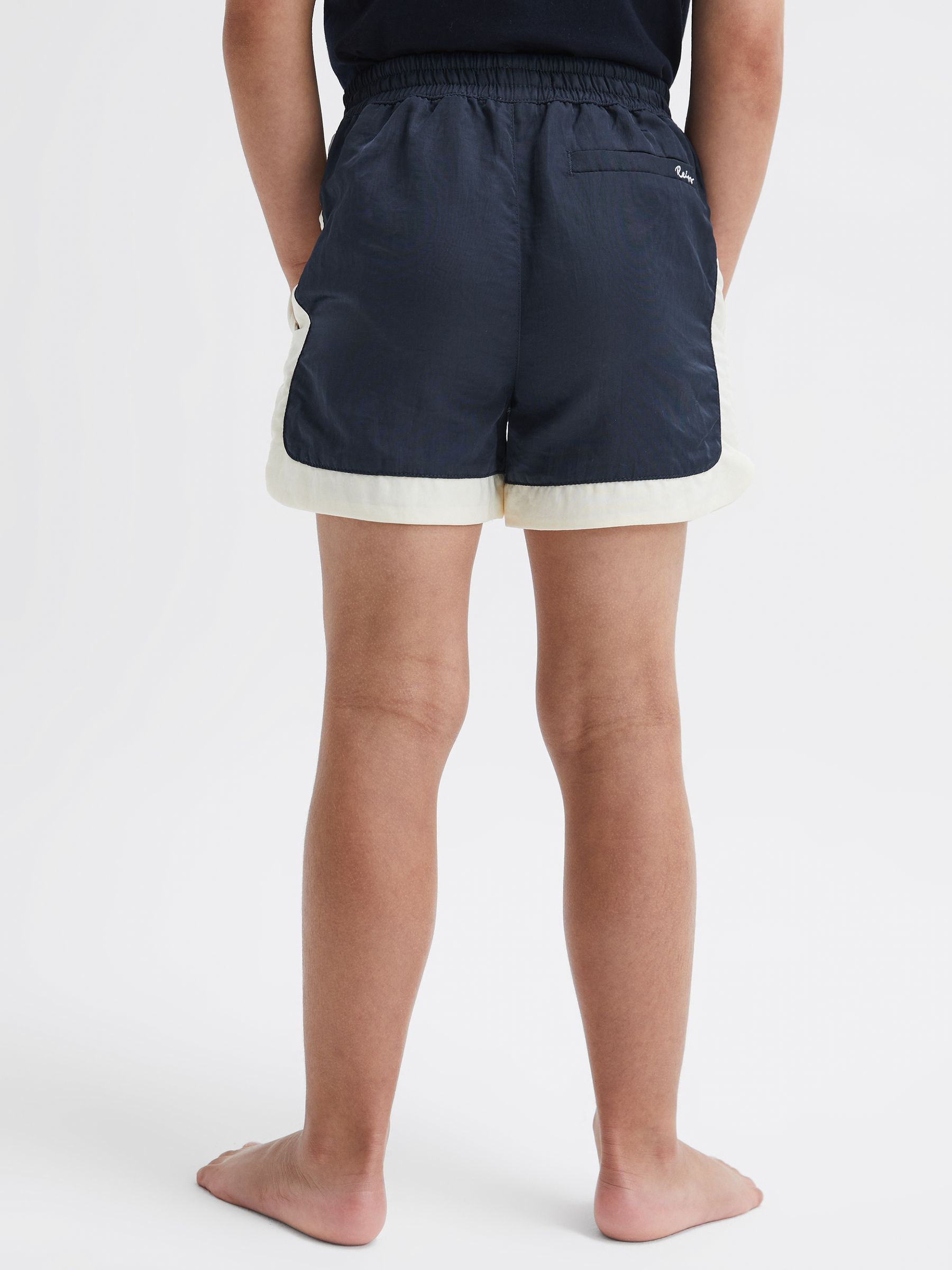 Junior Drawstring Contrast Swim Shorts in Navy/Ecru - Image 5 of 7