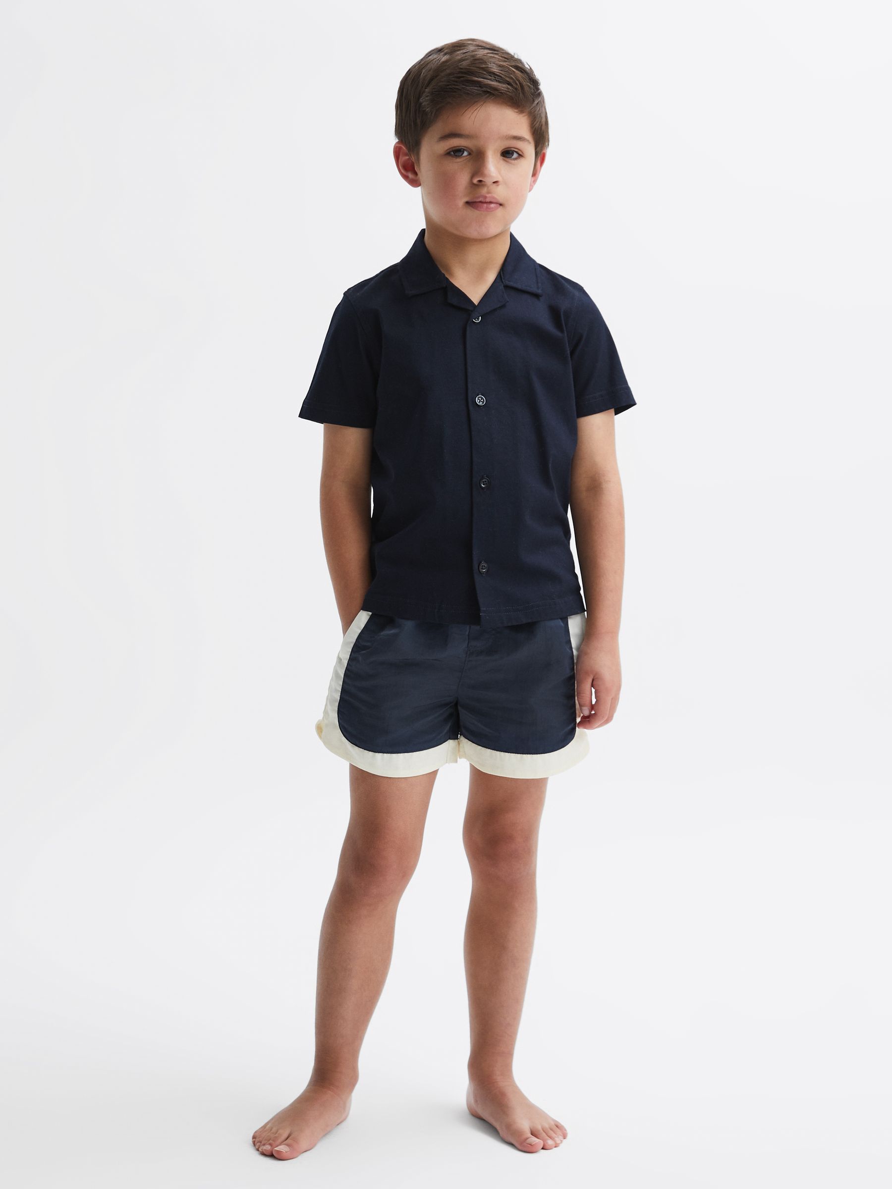 Junior Drawstring Contrast Swim Shorts in Navy/Ecru - Image 6 of 7
