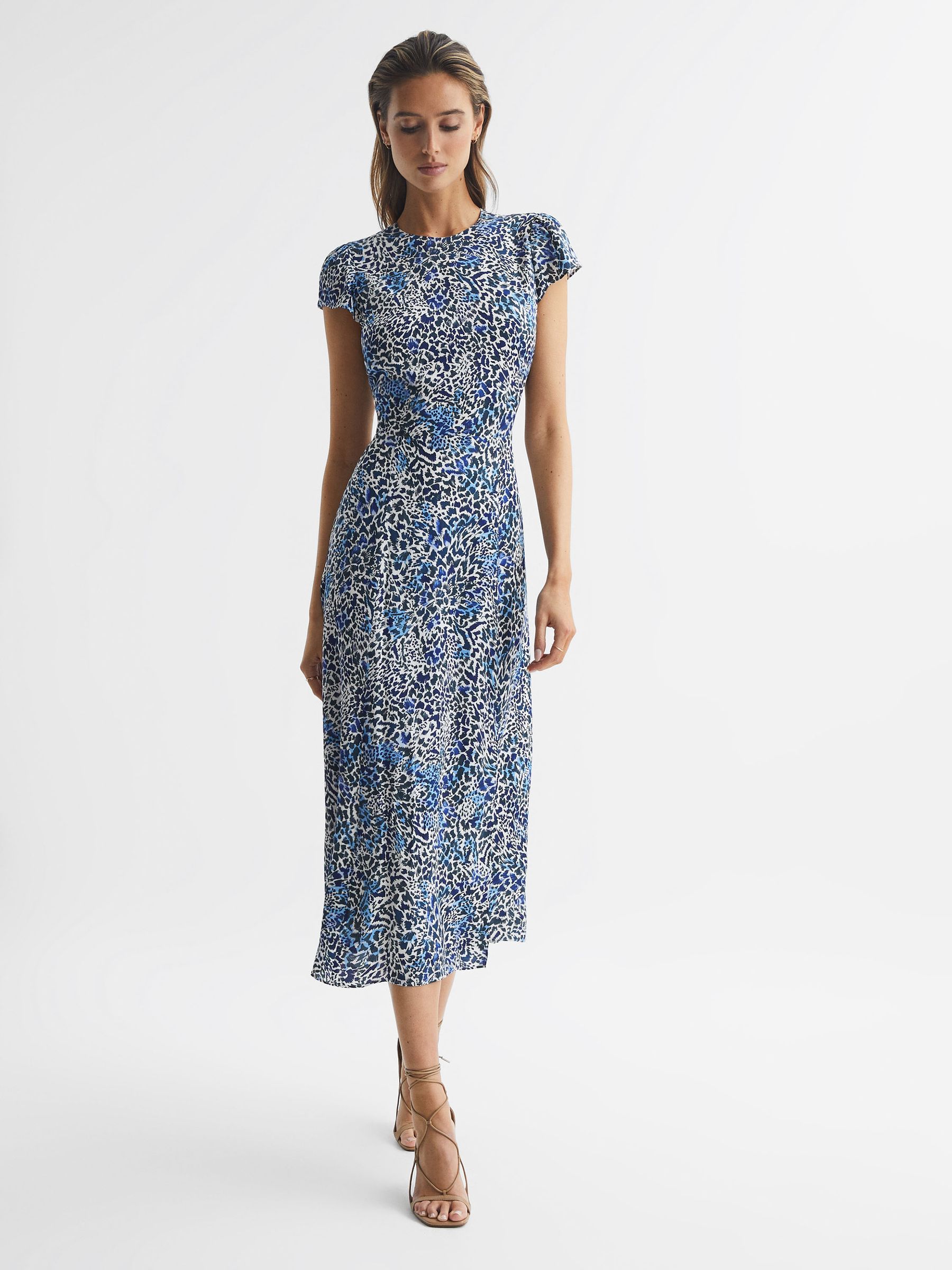 Printed Cut Out Back Midi Dress in Blue - Image 7 of 7