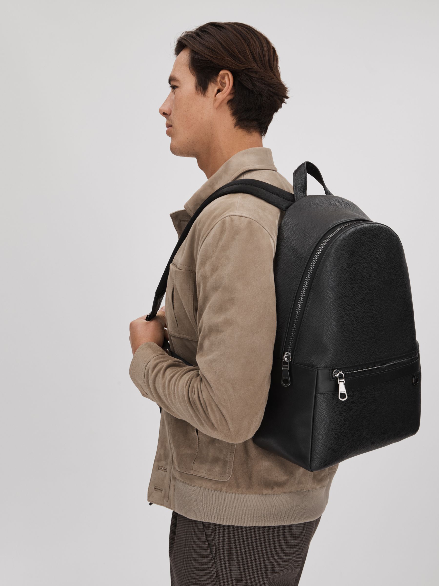 Leather Zipped Backpack in Black - Image 2 of 5