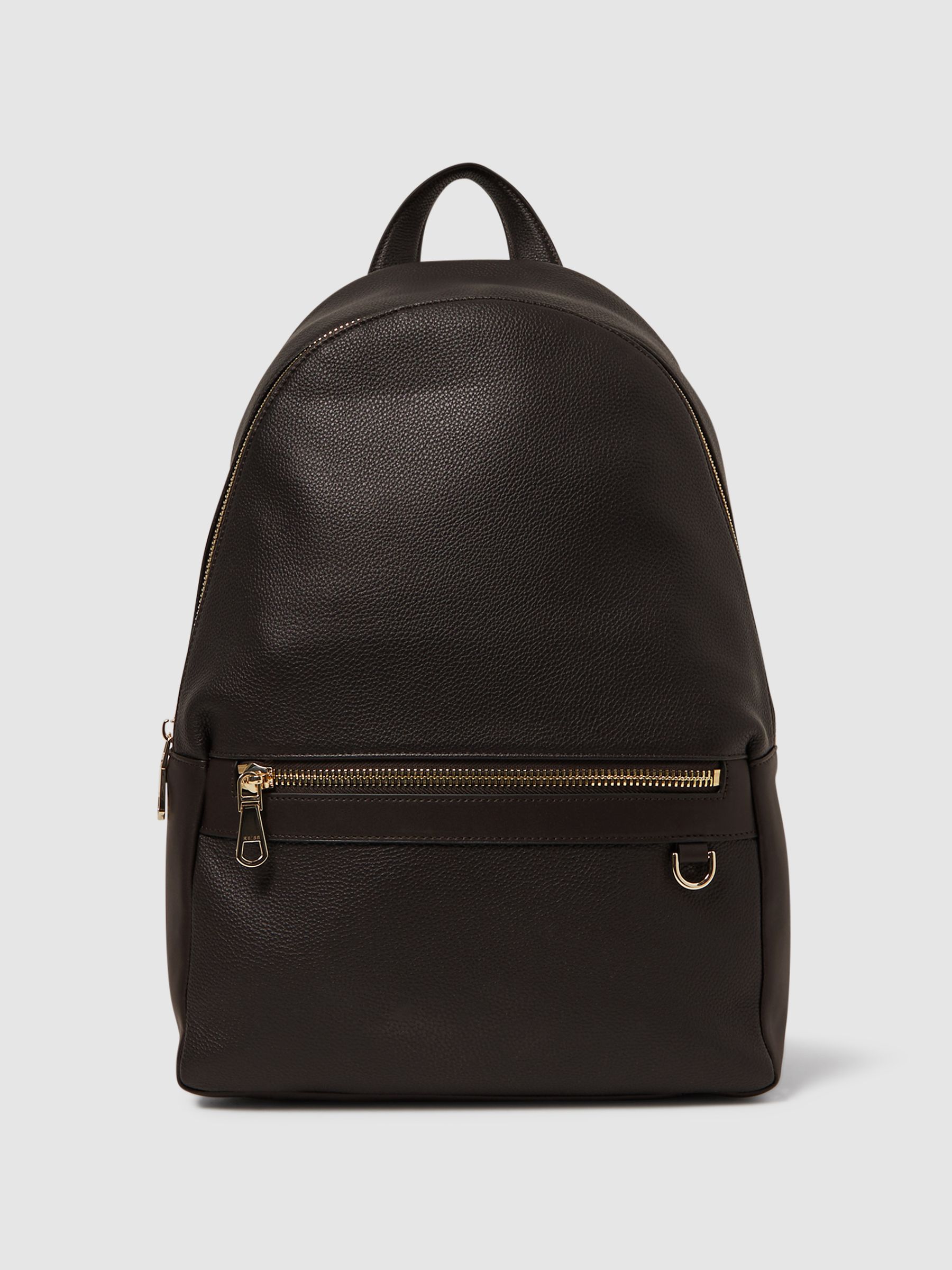 Leather Zipped Backpack in Dark Brown - Image 1 of 5