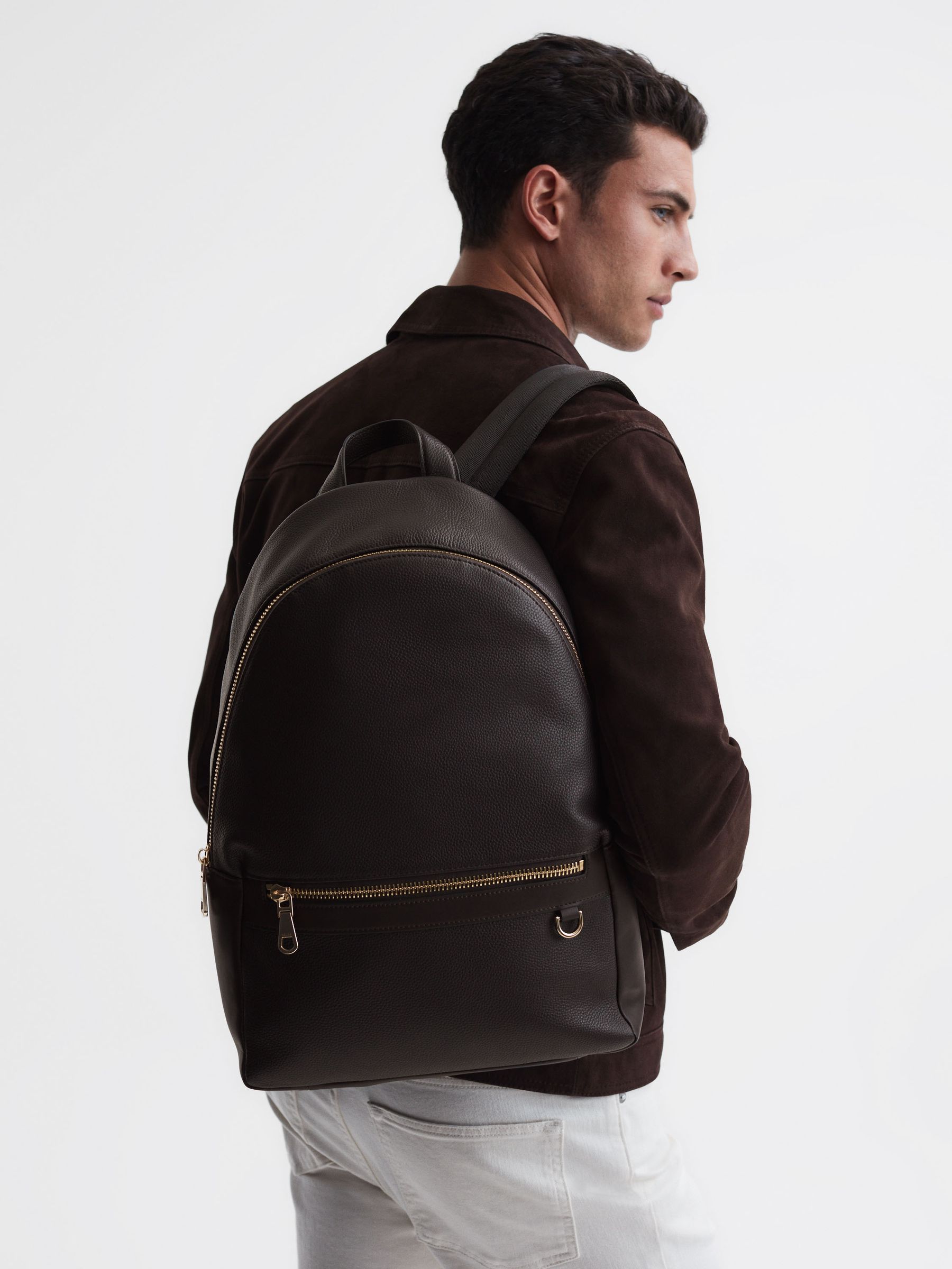Leather Zipped Backpack in Dark Brown - Image 2 of 5