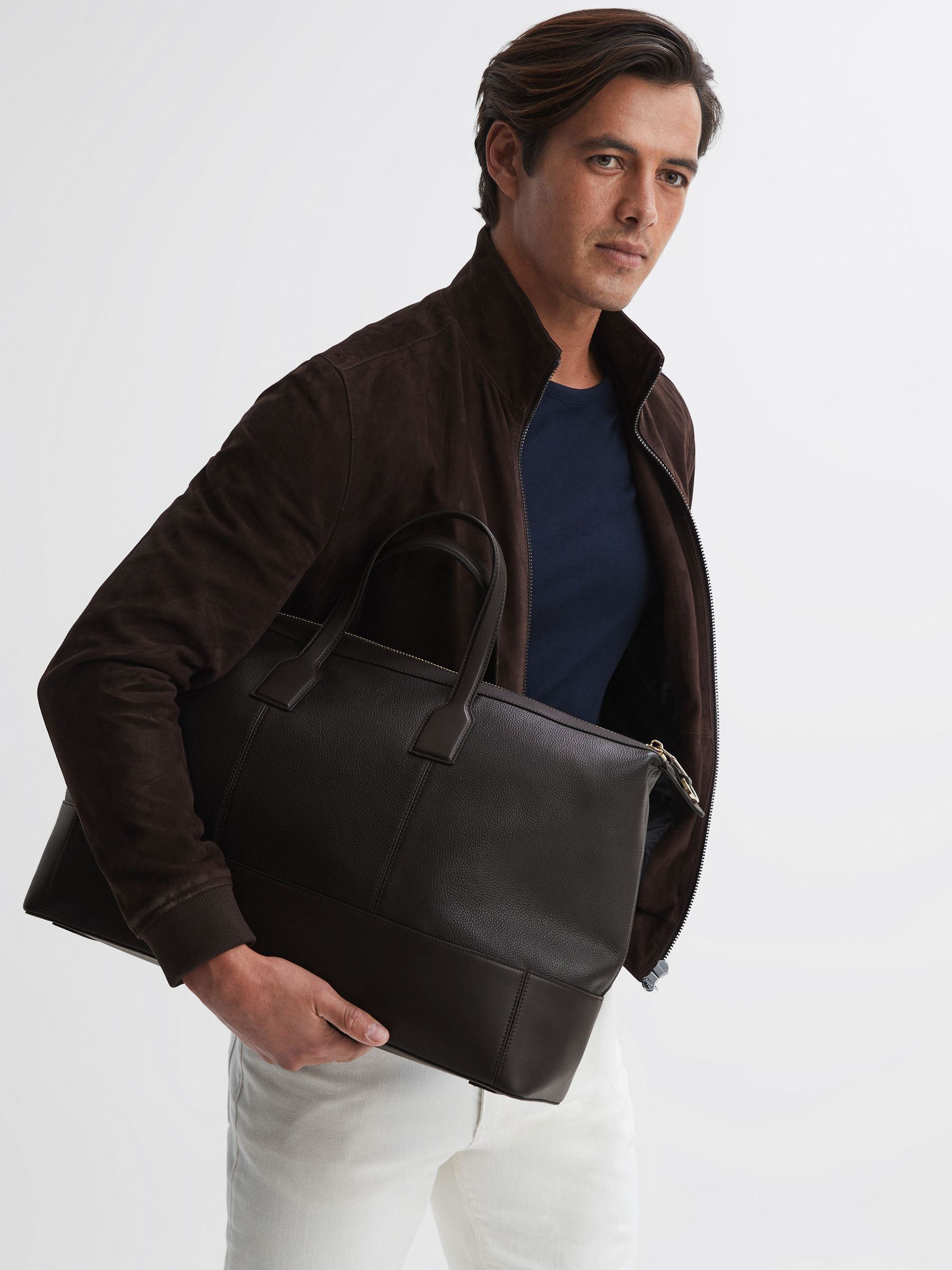 Leather Holdall in Chocolate - Image 2 of 5