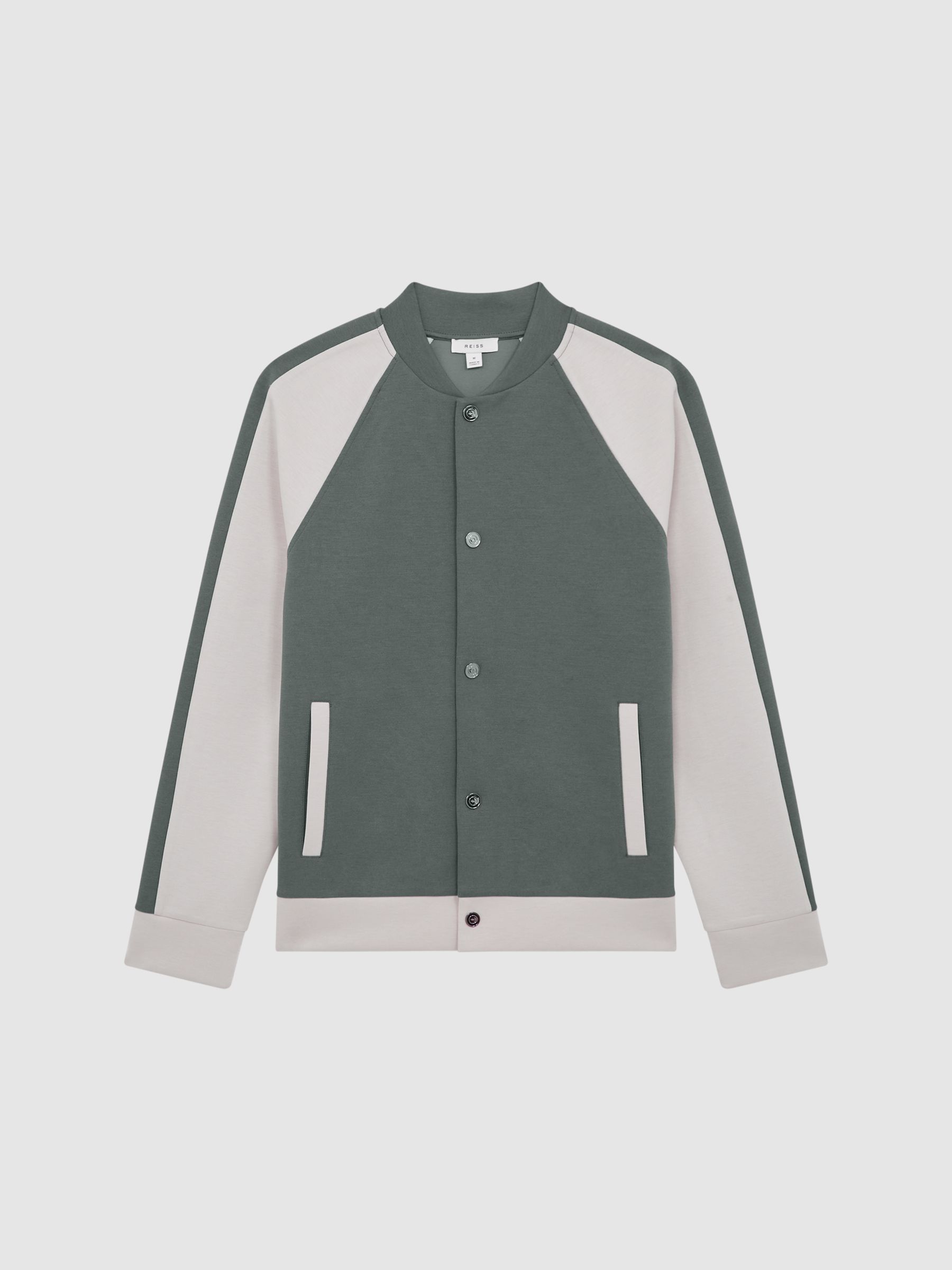 Long Sleeve Interlock Bomber Jacket in Light Khaki/Ecru - Image 2 of 7