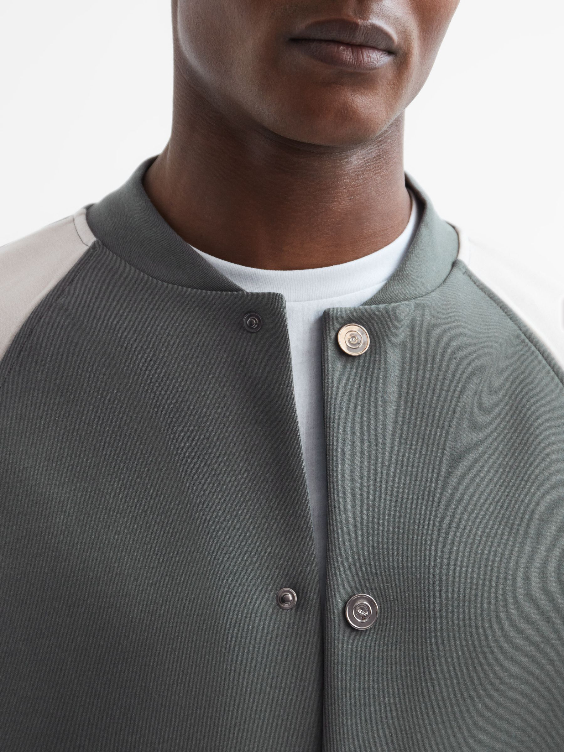 Long Sleeve Interlock Bomber Jacket in Light Khaki/Ecru - Image 4 of 7