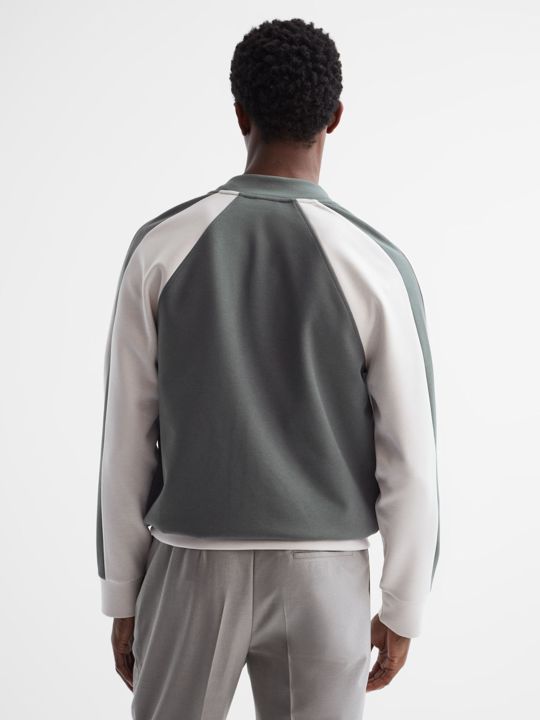 Long Sleeve Interlock Bomber Jacket in Light Khaki/Ecru - Image 5 of 7