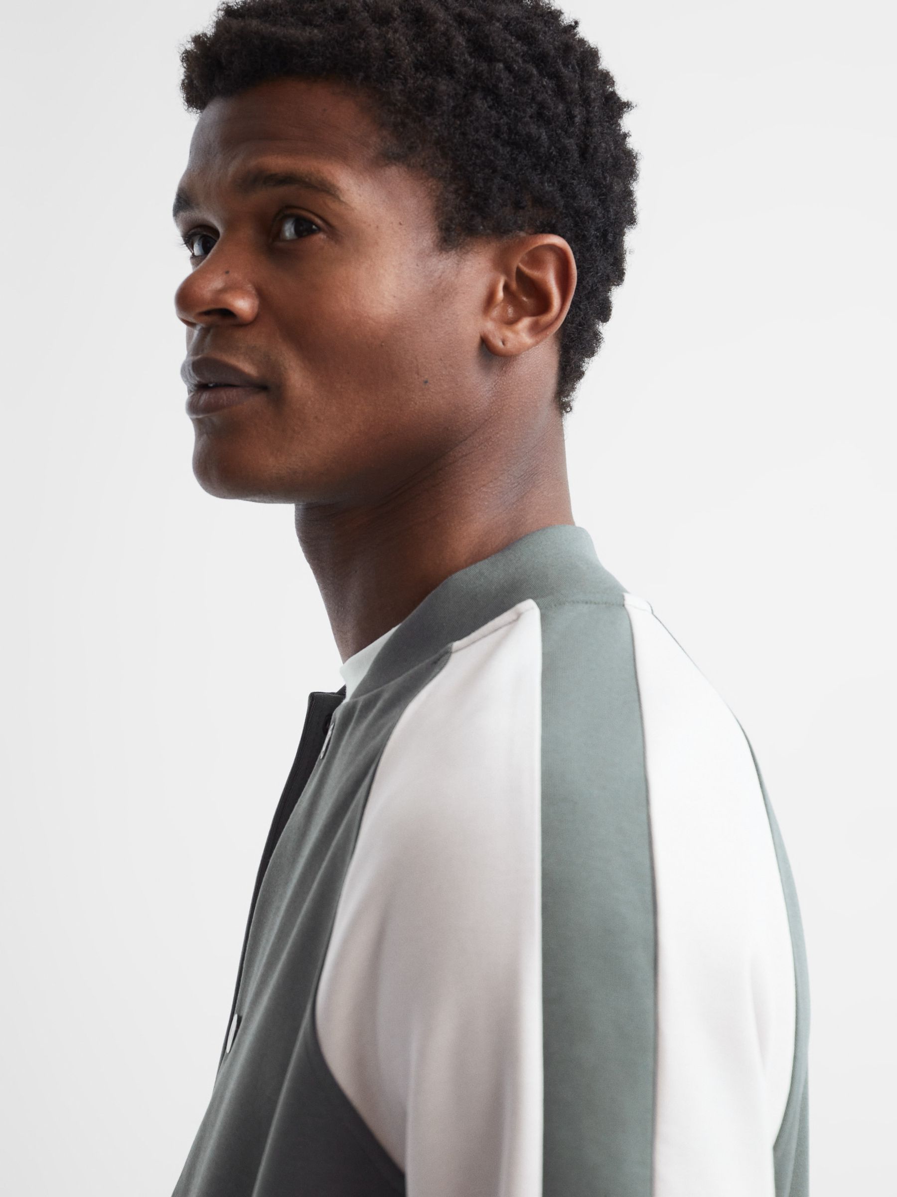 Long Sleeve Interlock Bomber Jacket in Light Khaki/Ecru - Image 7 of 7