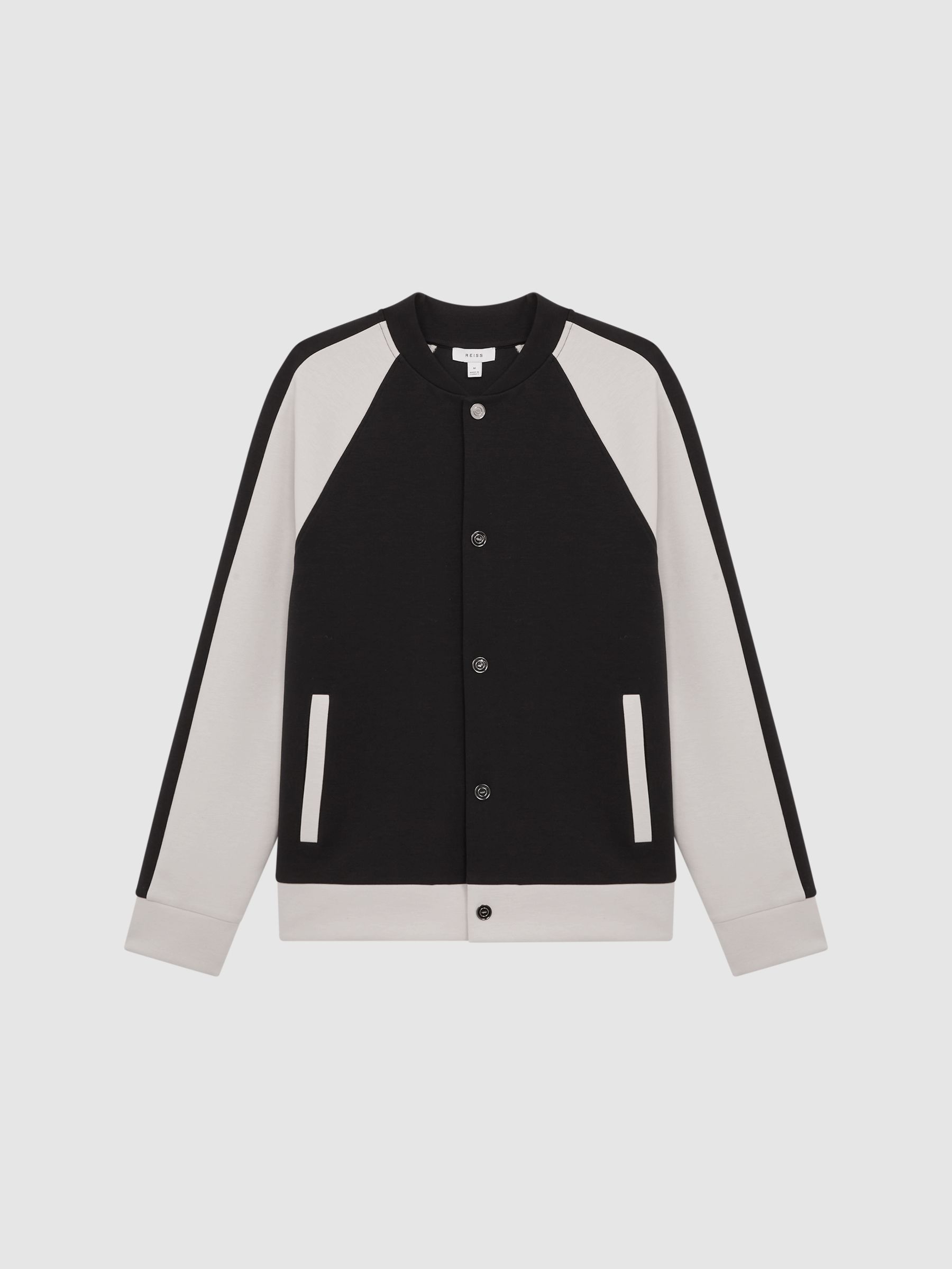 Long Sleeve Interlock Bomber Jacket in Navy/Ecru - Image 2 of 6