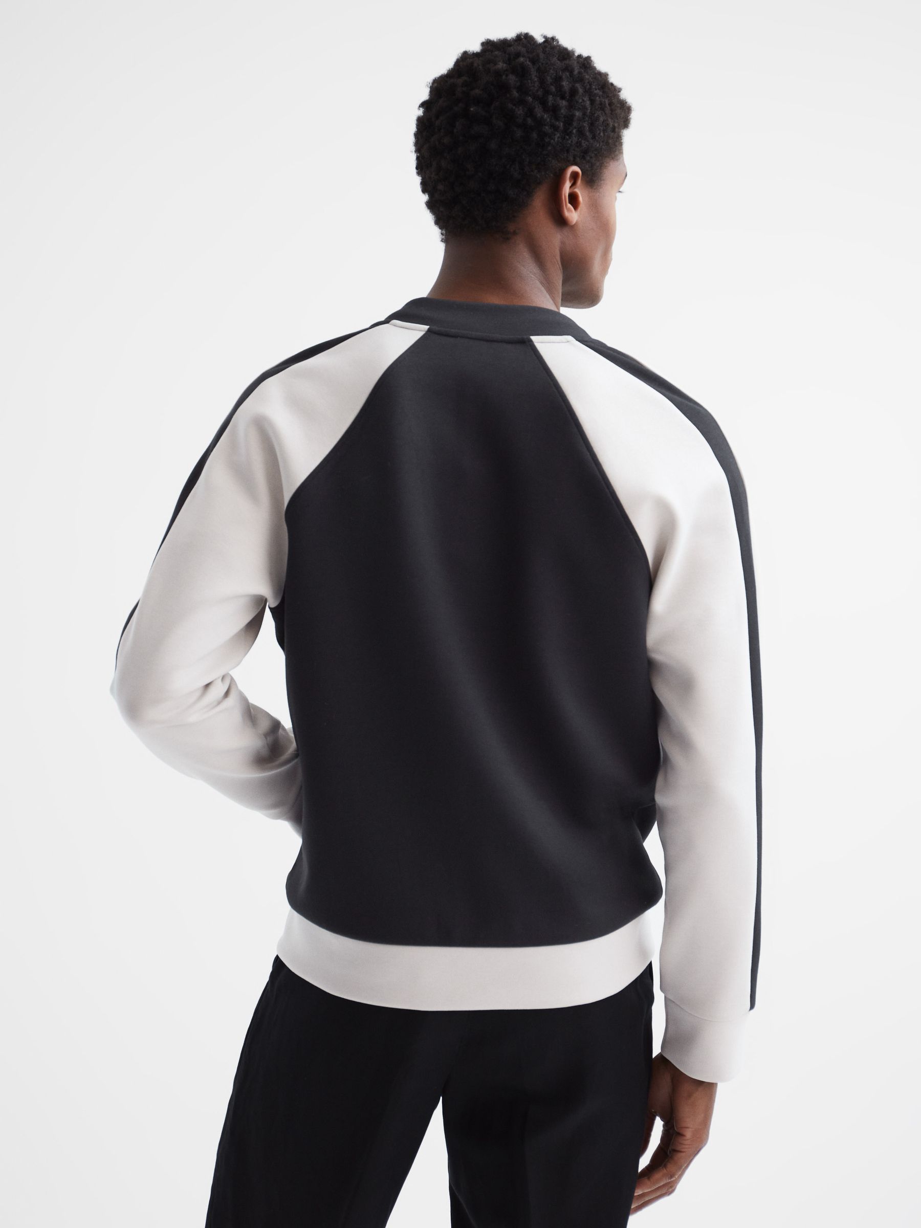 Long Sleeve Interlock Bomber Jacket in Navy/Ecru - Image 5 of 6